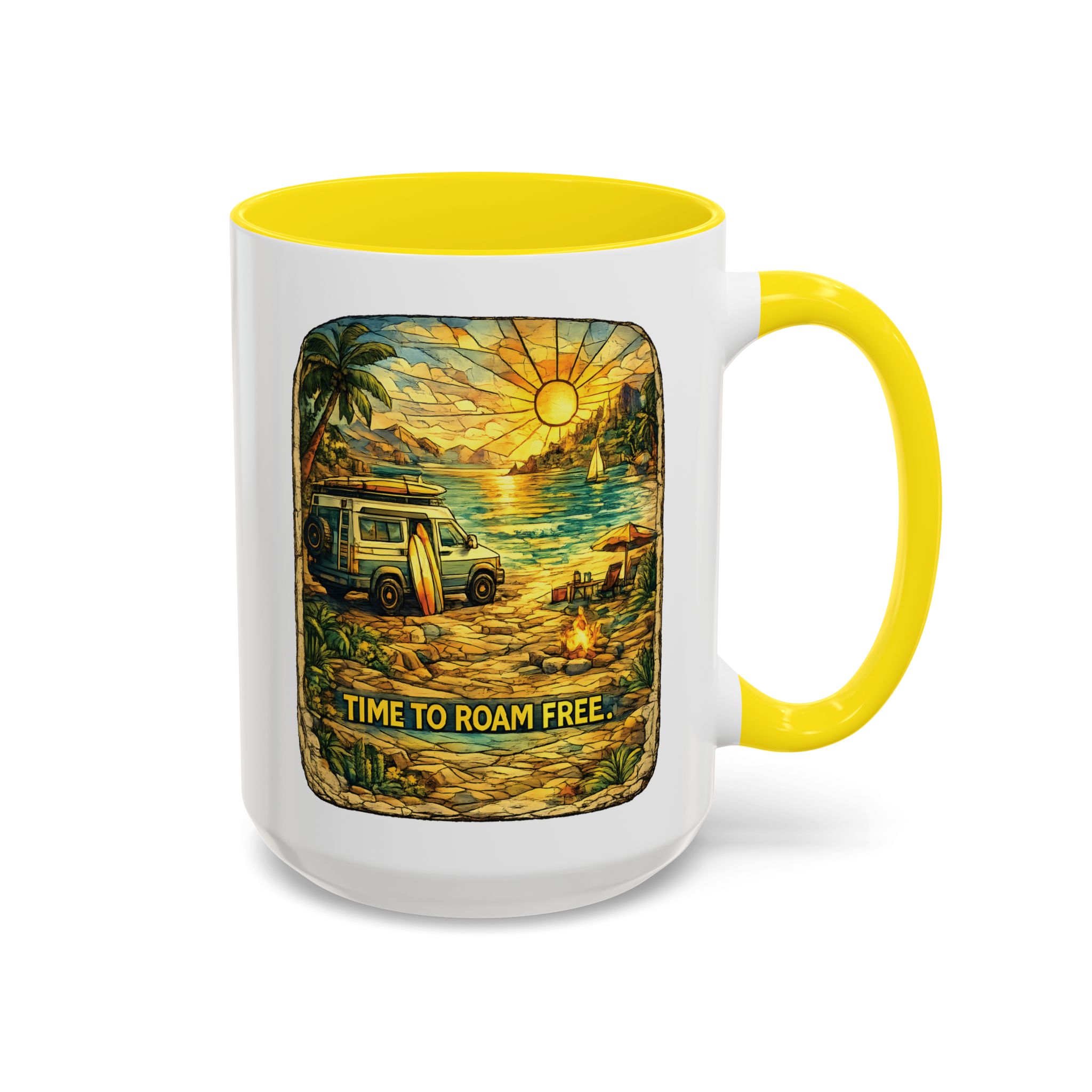 Accent Coffee Mug (11, 15oz) — "Time To Roam Free" Design Cubic-Line