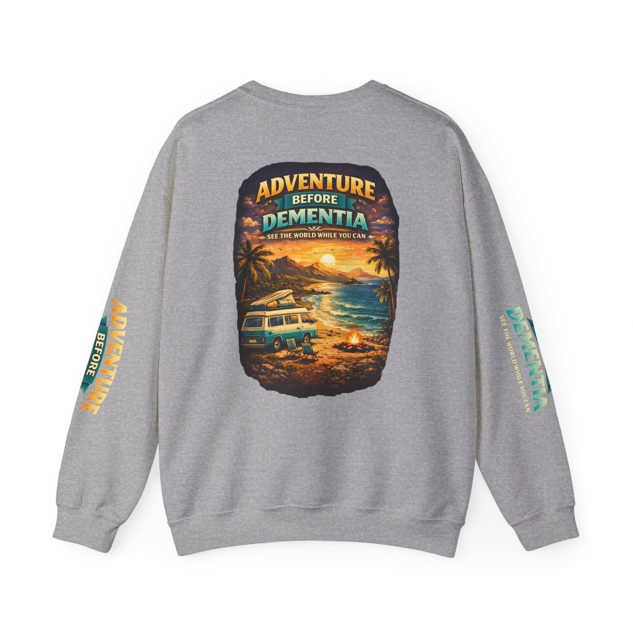 Unisex Heavy Blend™ Crewneck Sweatshirt — "Adventure Before Dementia" Design Scenic-Line