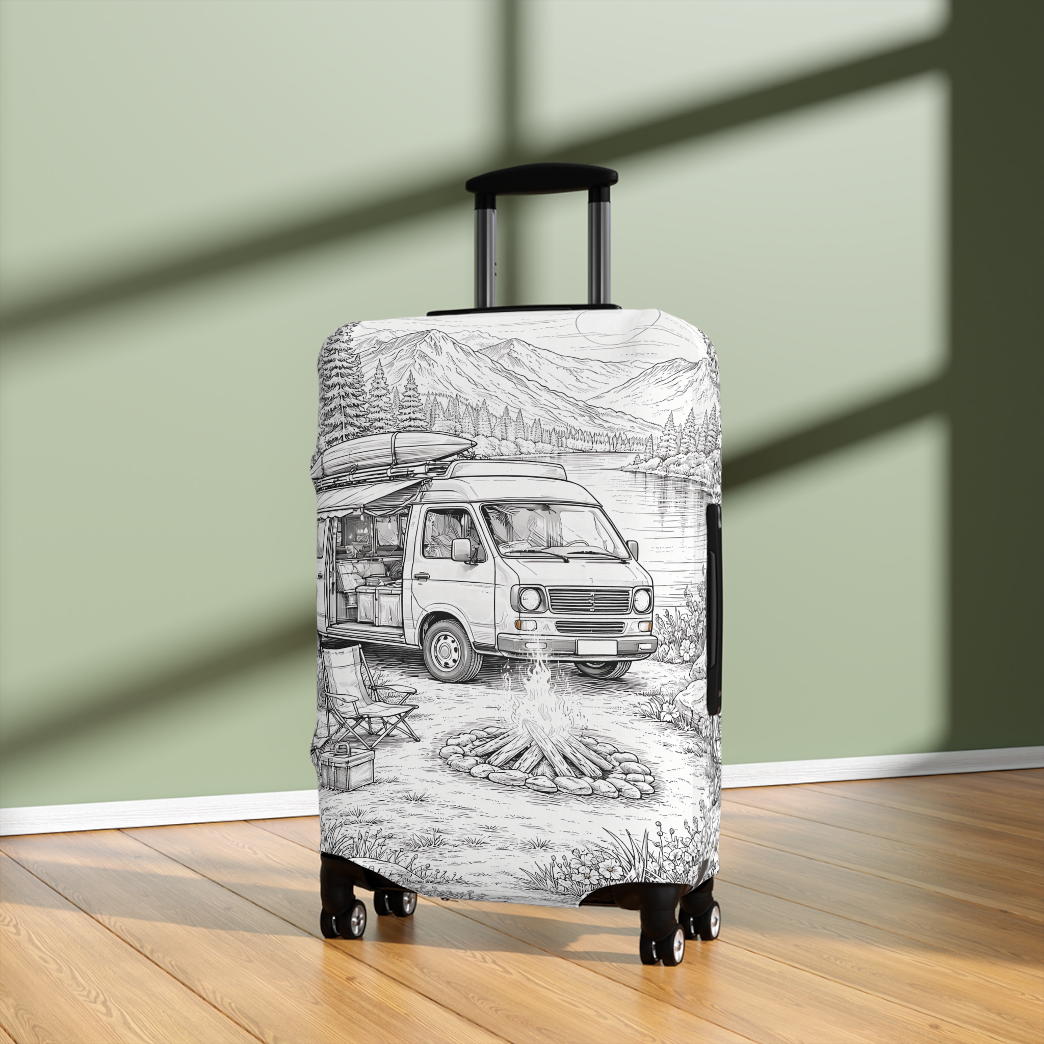 Luggage Cover — Adventure Camper Sketch Travel Suitcase