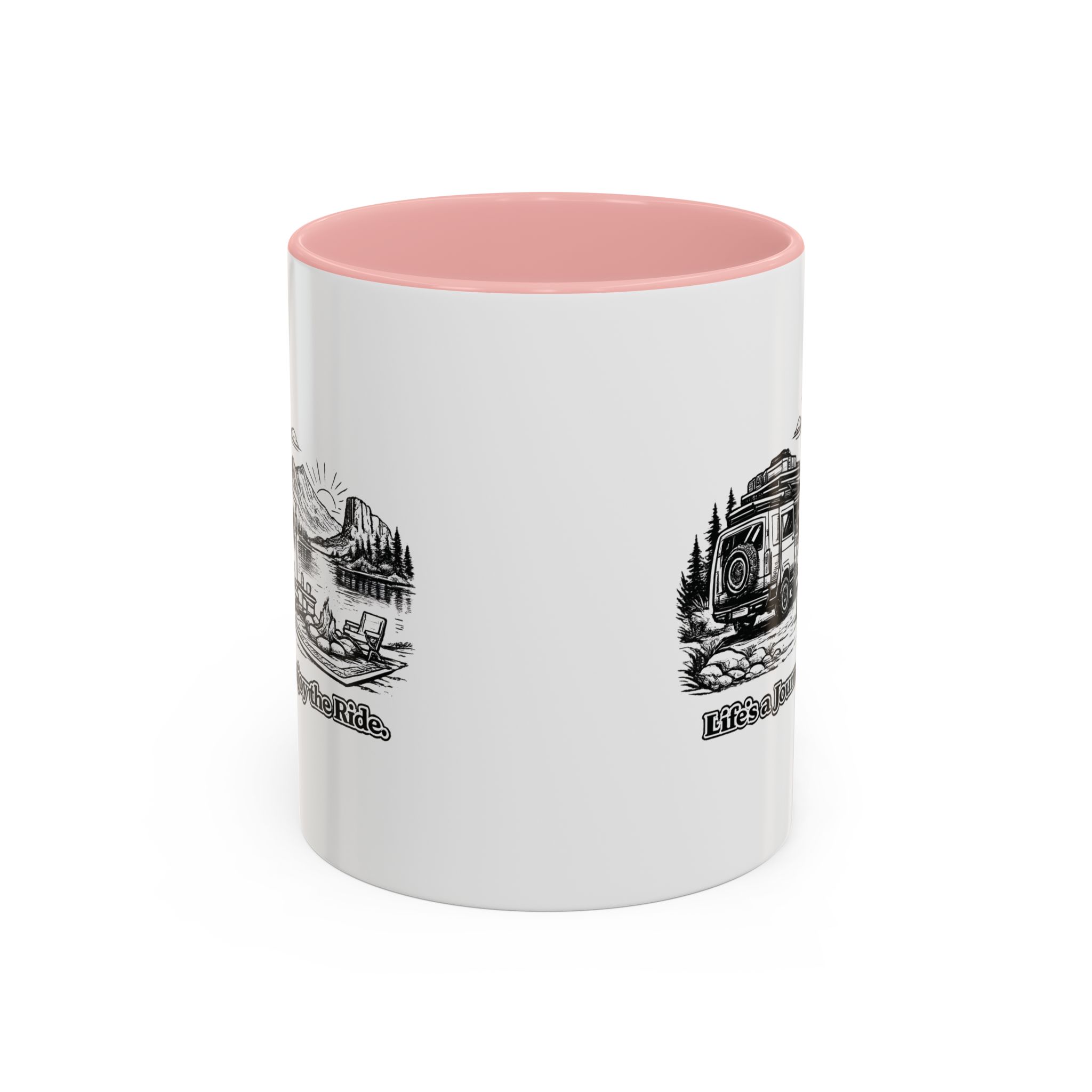Accent Coffee Mug (11, 15oz) — "Lifes A Journey,Enjoy The Ride" Design Minimal-Line