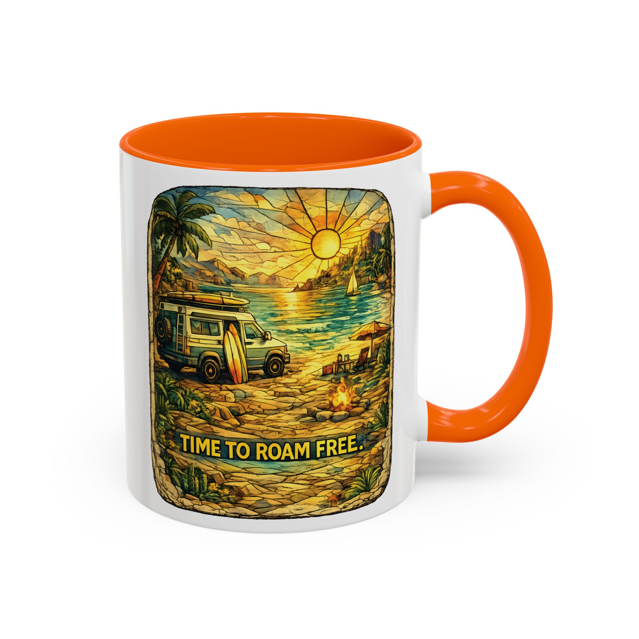 Accent Coffee Mug (11, 15oz) — "Time To Roam Free" Design Cubic-Line