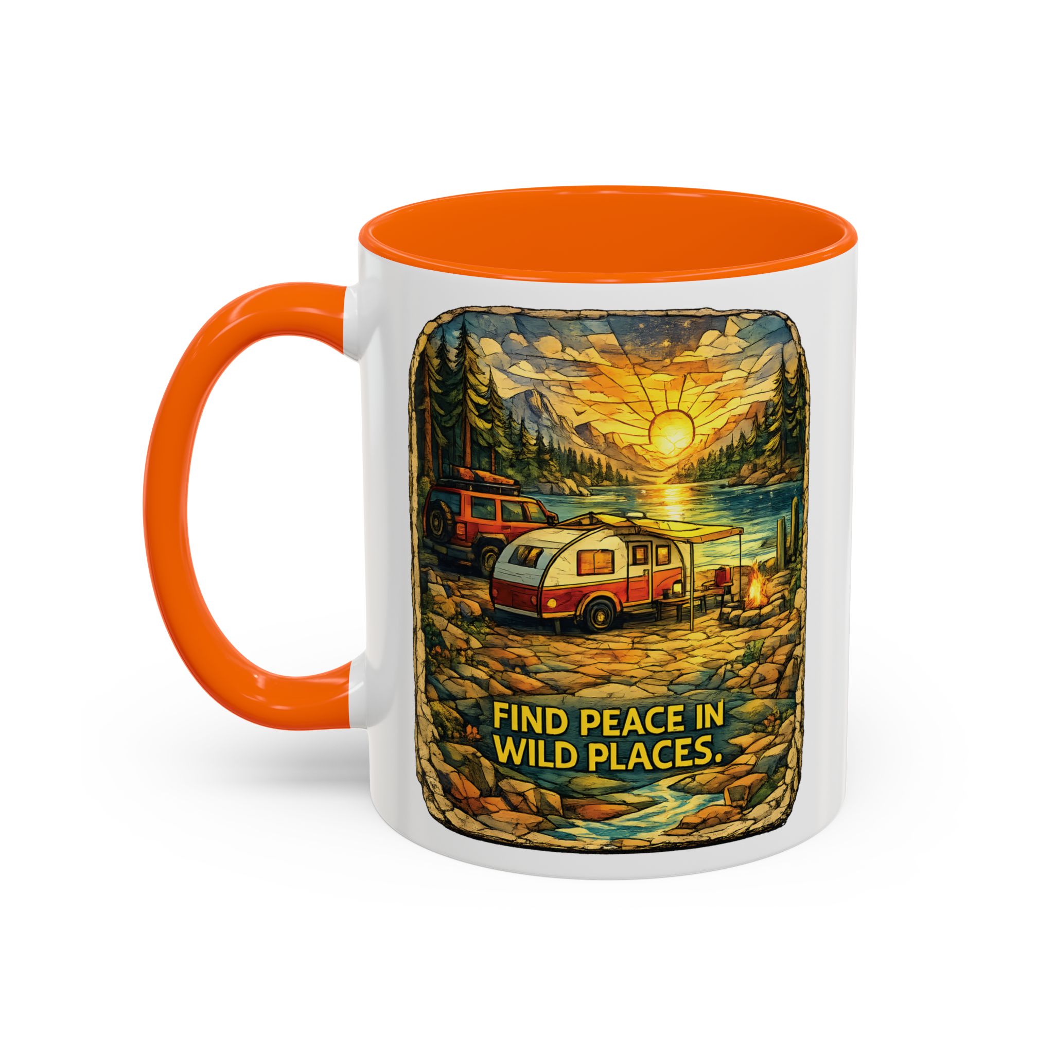 Accent Coffee Mug (11, 15oz) — "Find Peace In Wild Places" Design Cubic-Line