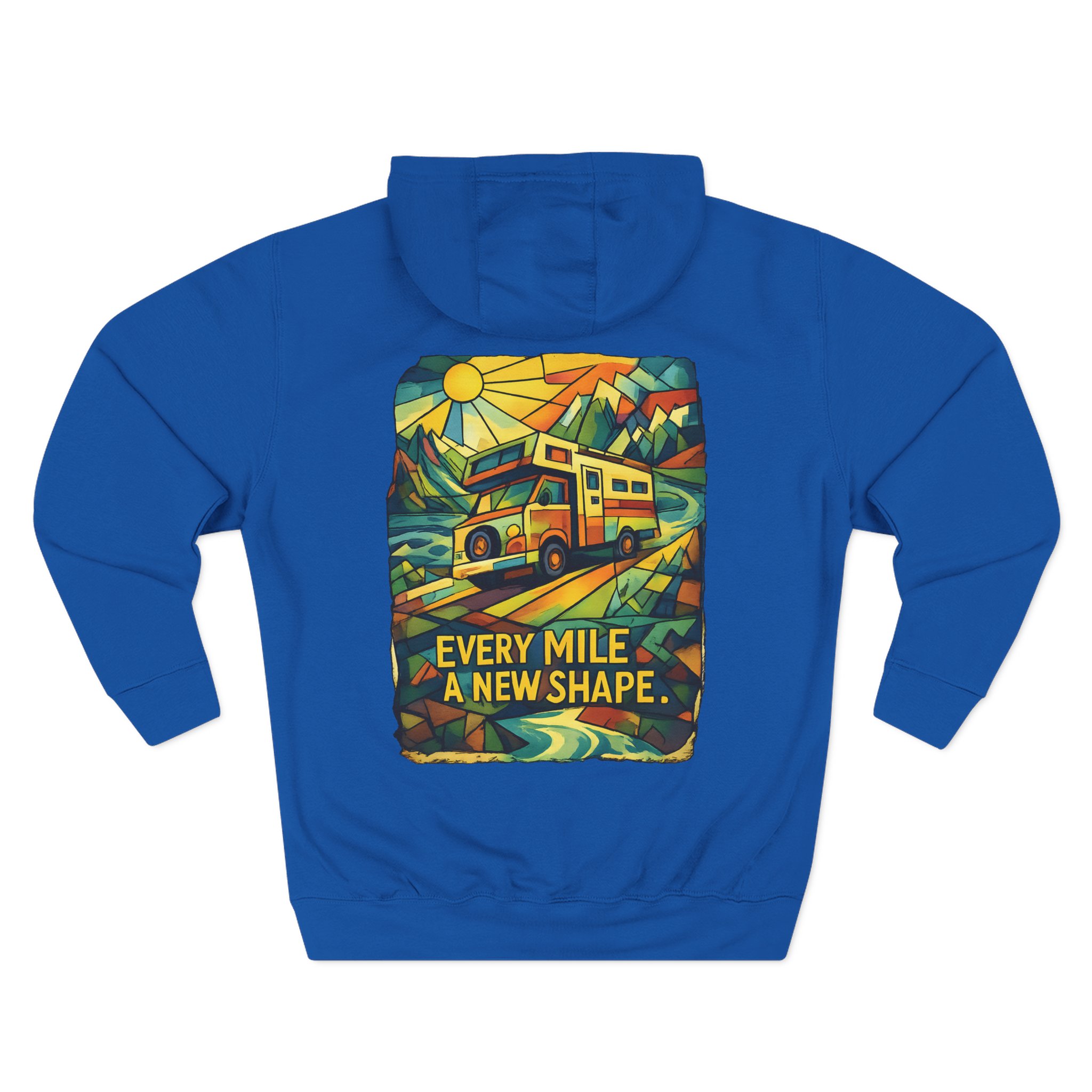 Three-Panel Fleece Hoodie - "Every Mile A New Shape" Design Cubic-Line