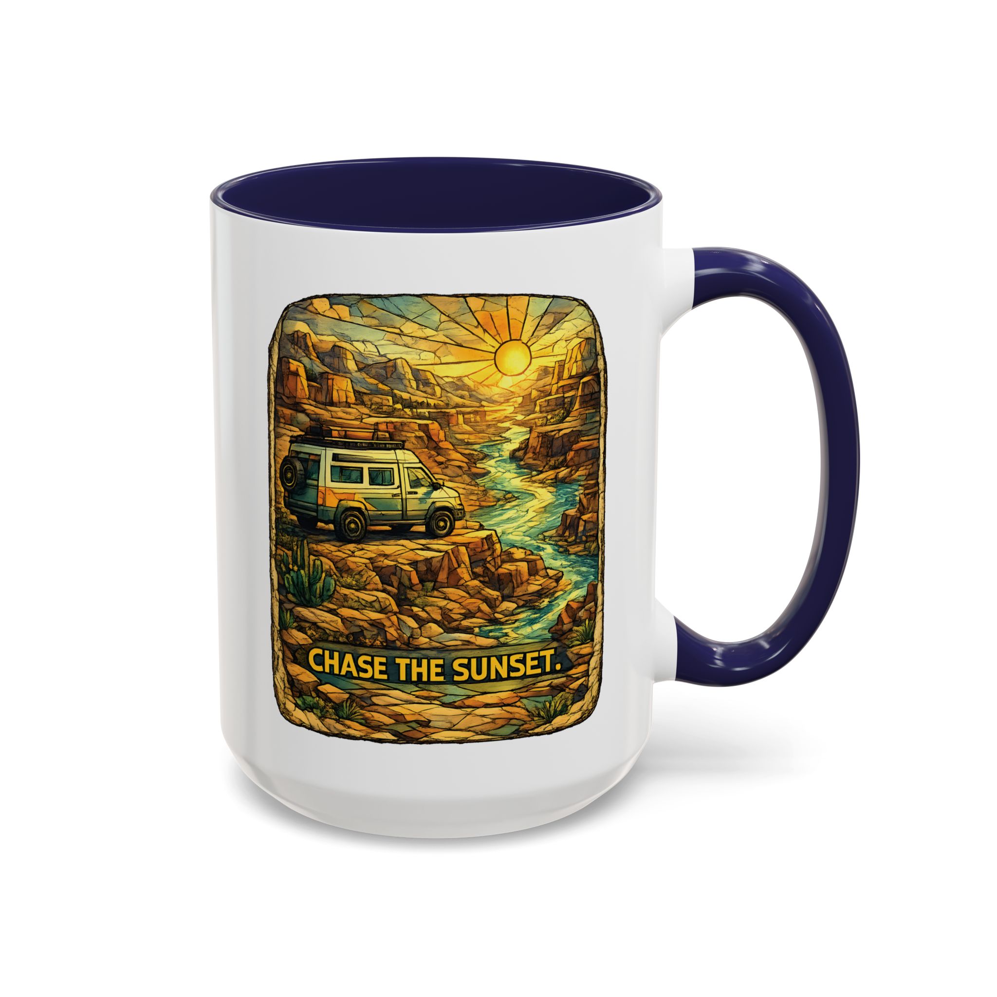 Accent Coffee Mug (11, 15oz) — "Chase The Sunset" Design Cubic-Line