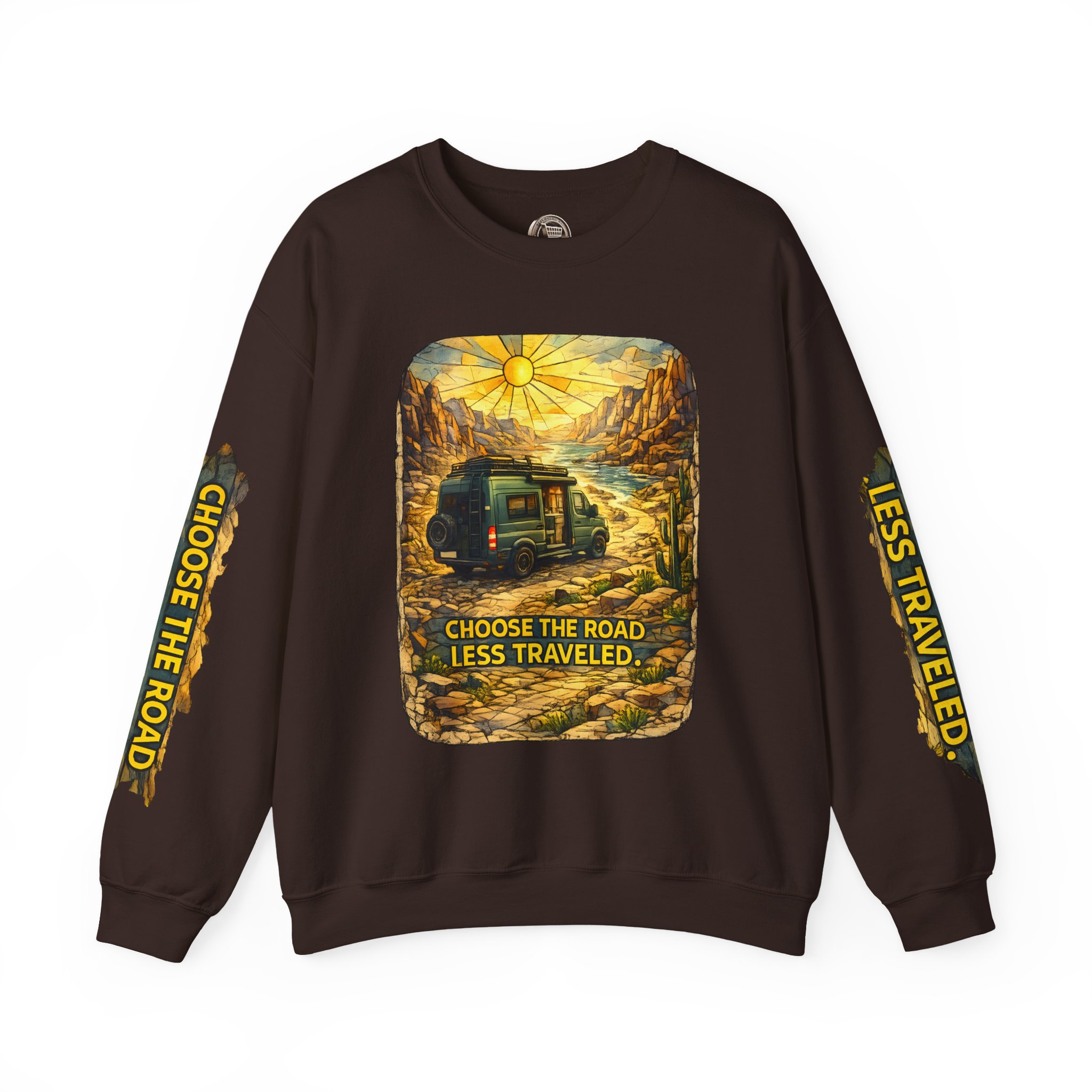 Unisex Heavy Blend™ Crewneck Sweatshirt — "Choose The Road Less Traveled" Design Cubic-Line