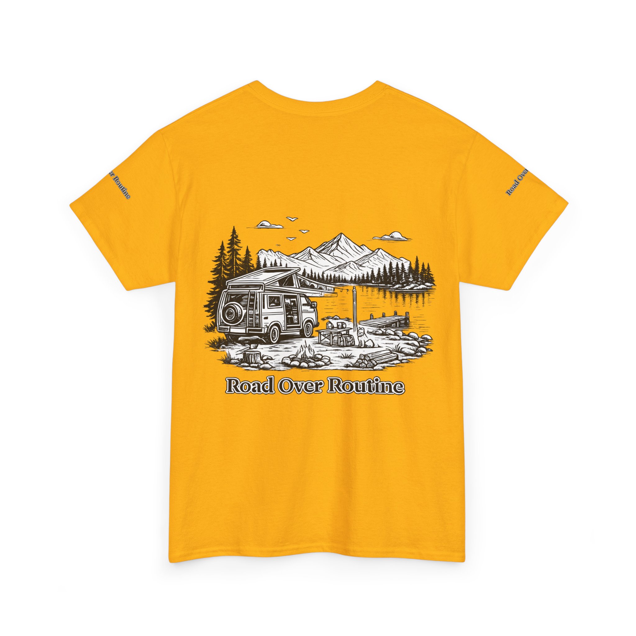 Unisex Heavy Cotton Tee — "Road Over Routine" Design Minimal-Line