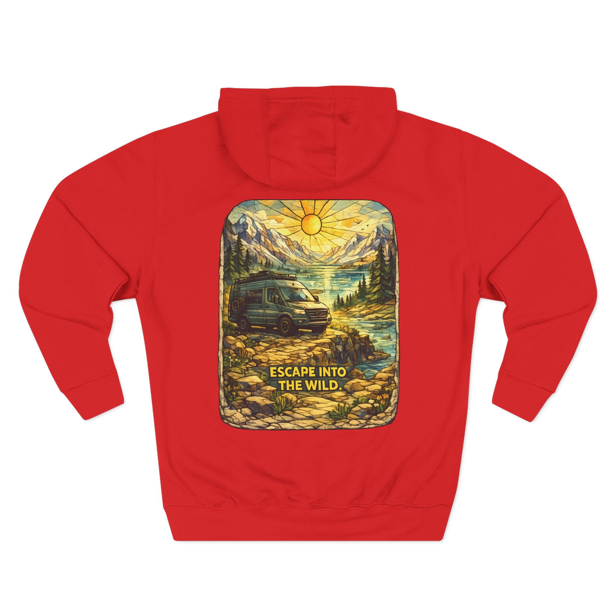 Three-Panel Fleece Hoodie - "Escape Into The Wild" Design Cubic-Line