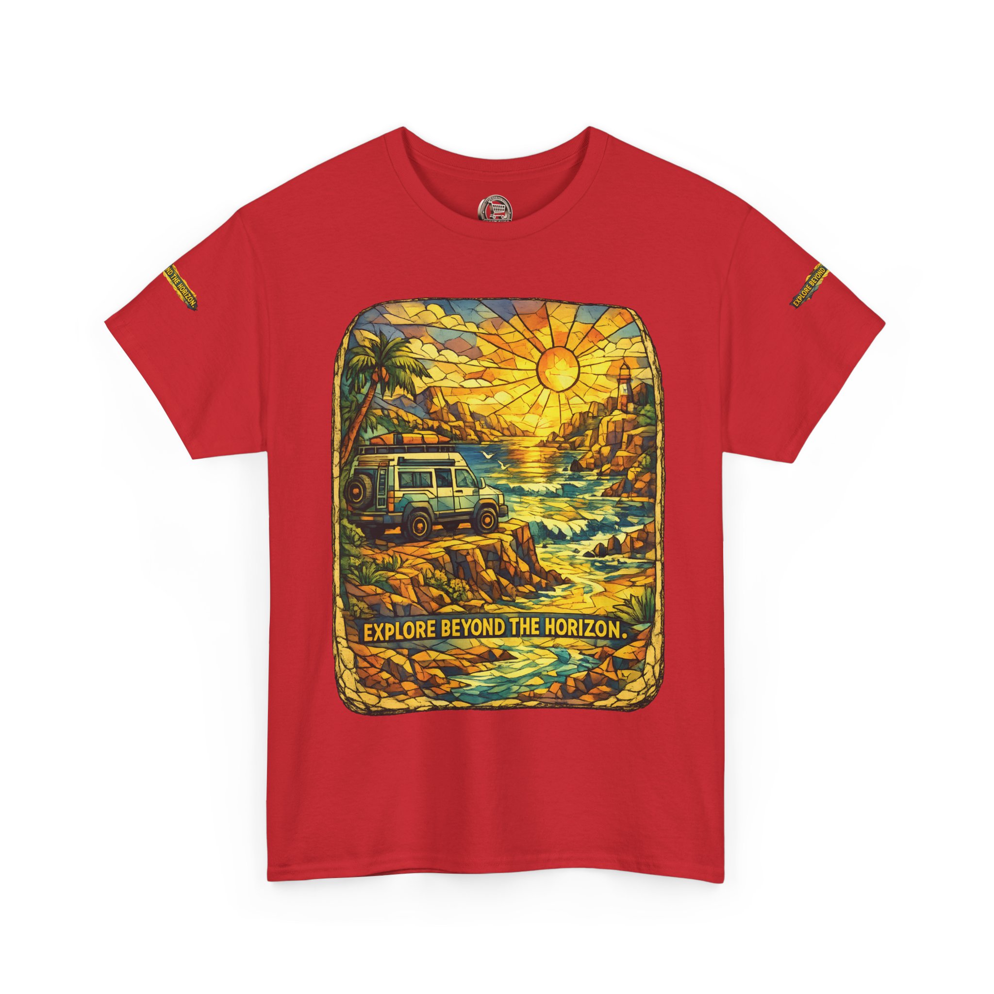 Unisex Heavy Cotton Tee — "Explore Beyond The Horizon" Design Cubic-Line