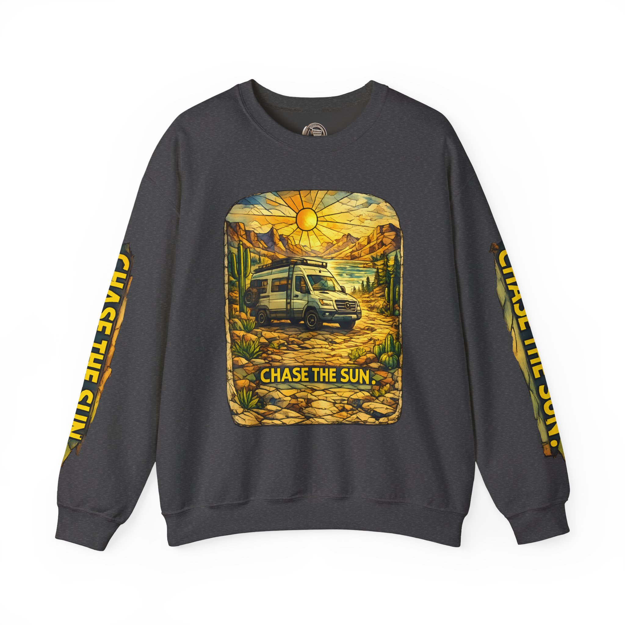 Unisex Heavy Blend™ Crewneck Sweatshirt — "Chase The Sun" Design Cubic-Line