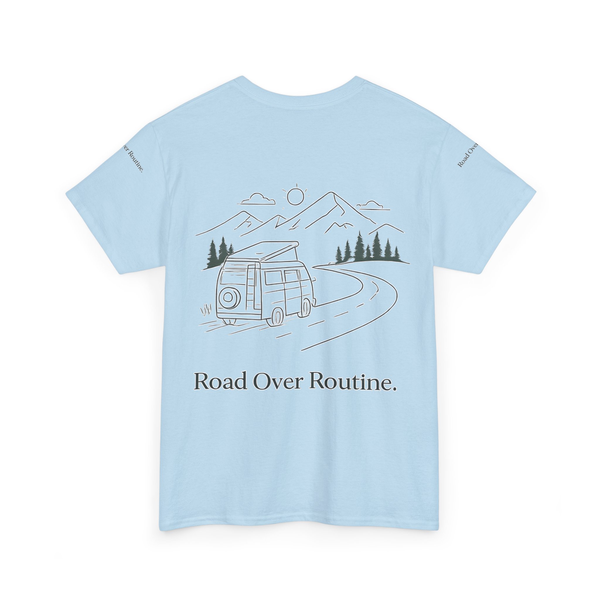 Unisex Heavy Cotton Tee — "Road Over Routine" Design Minimal-Line