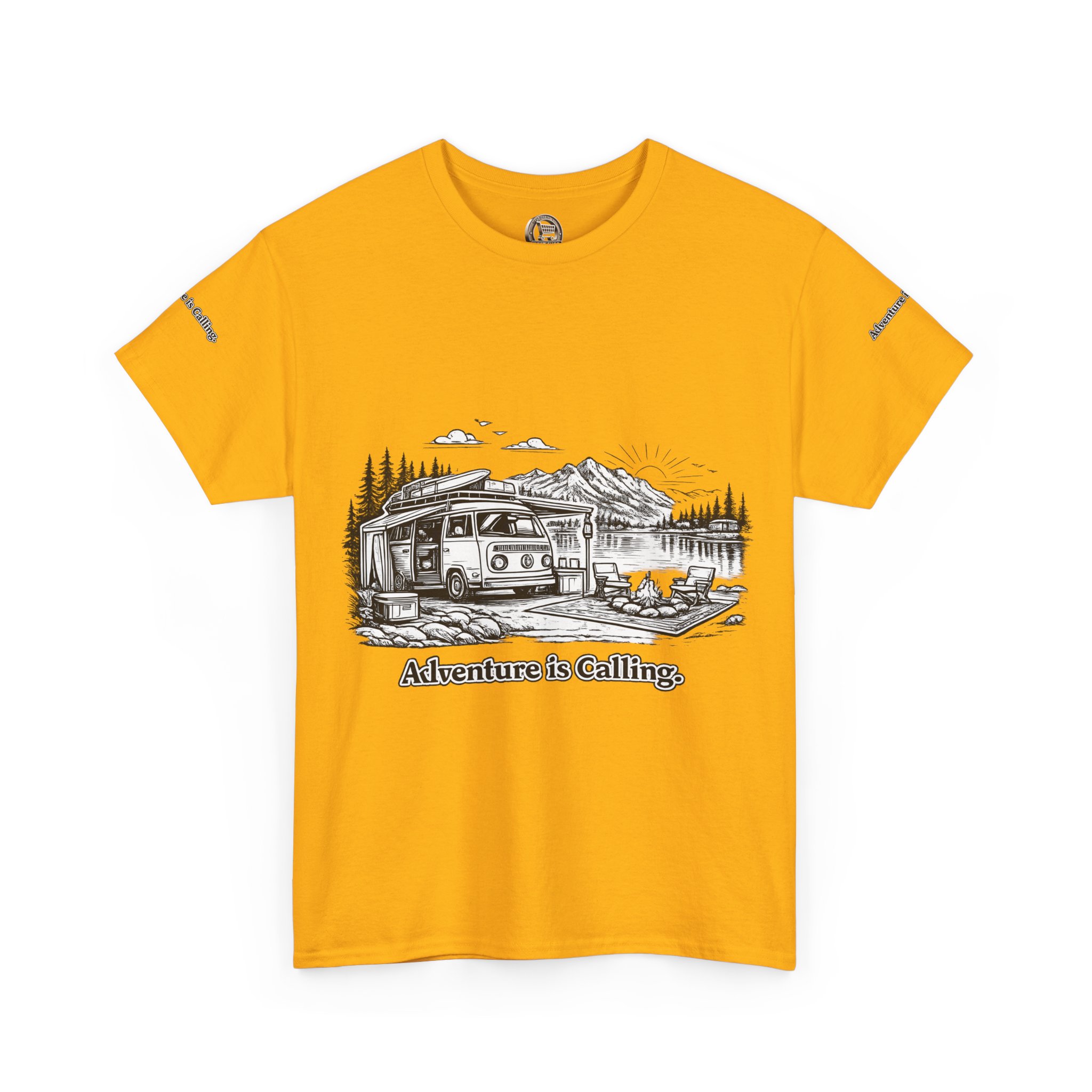 Unisex Heavy Cotton Tee — "Adventure Is Calling" Design Minimal-Line