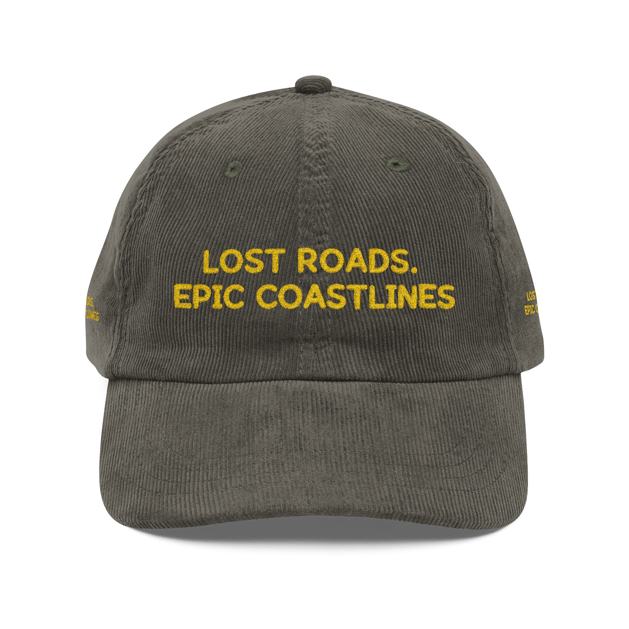 Vintage Corduroy Cap (Embroidery) — "Lost Roads,Epic Coastlines" Embroidered Hat