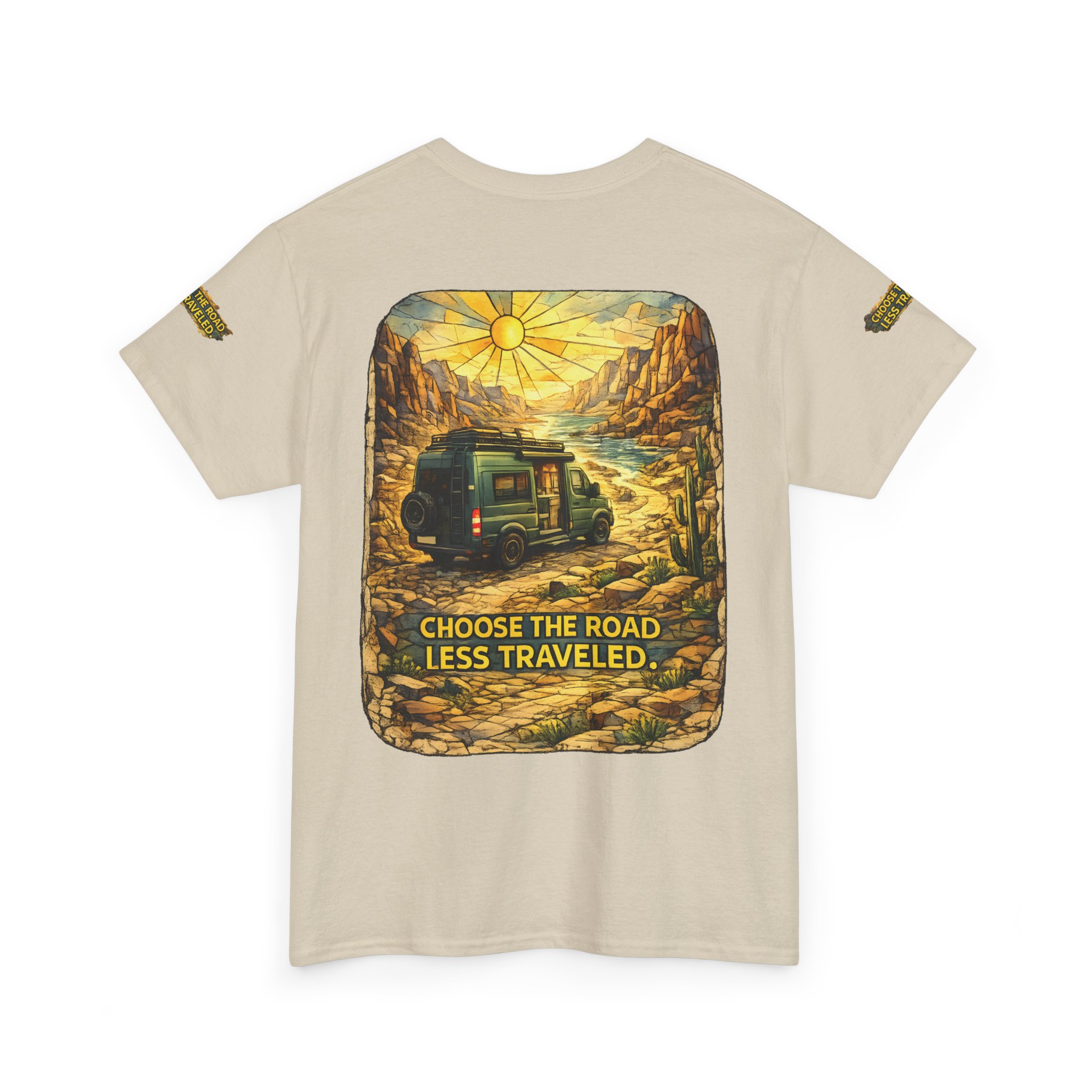 Unisex Heavy Cotton Tee — "Choose The Road Less Traveled" Design Cubic-Line