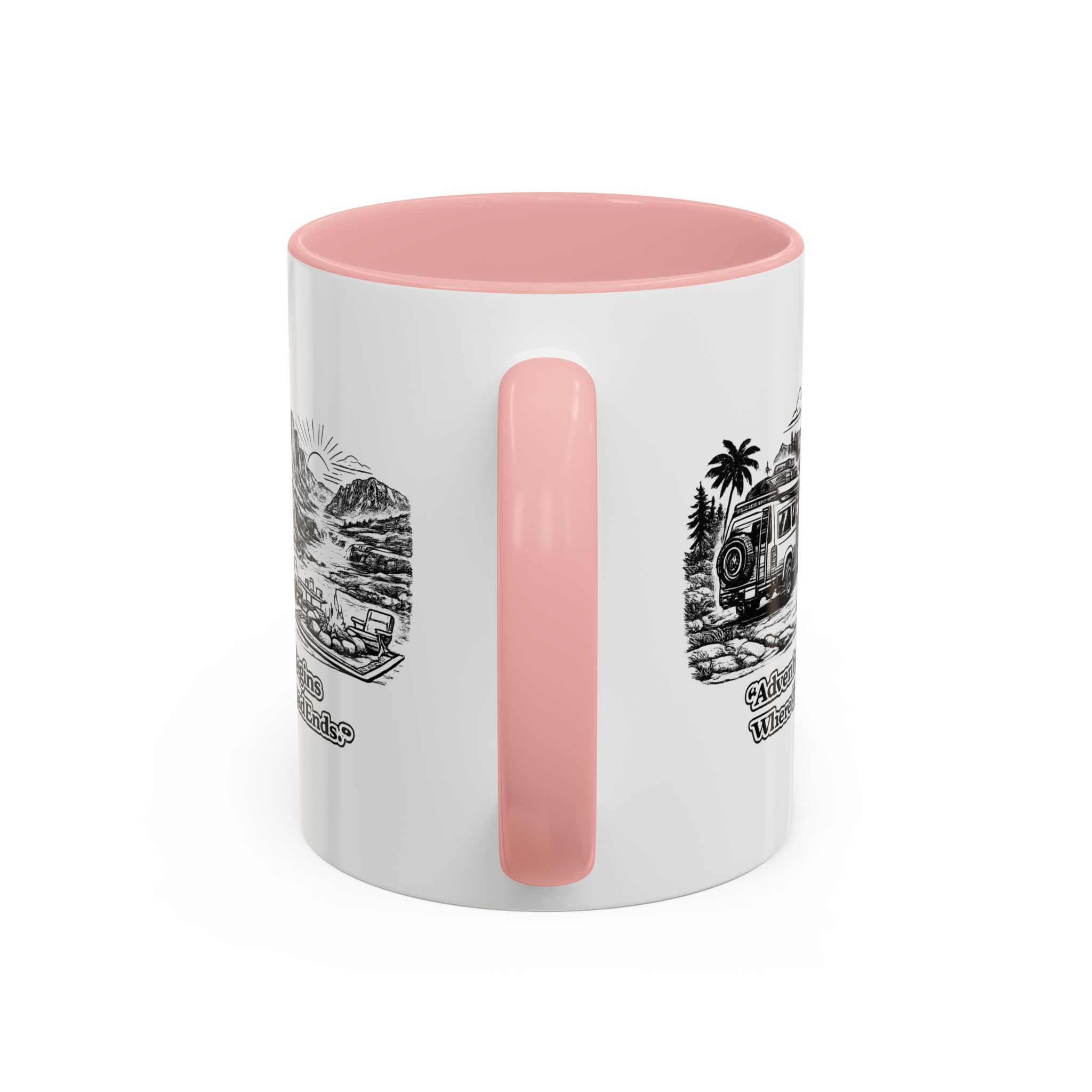 14803672733745656190_2048.jpeg Accent Coffee Mug (11, 15oz) — "Adventure Begins Where The Road Ends" Design Minimal-Line