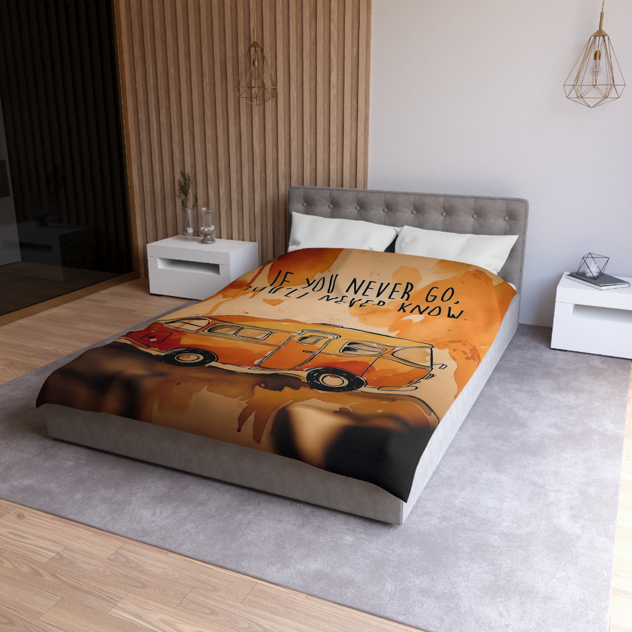 Duvet Cover - 'If You Never Go, You'll Never Know' Orange Camper Adventurer Bedding