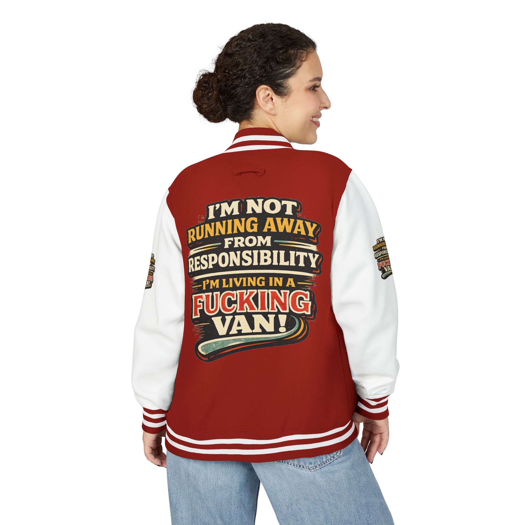 Unisex Heavyweight Letterman Jacket — "I`m Not running Away" Design F**K-Line