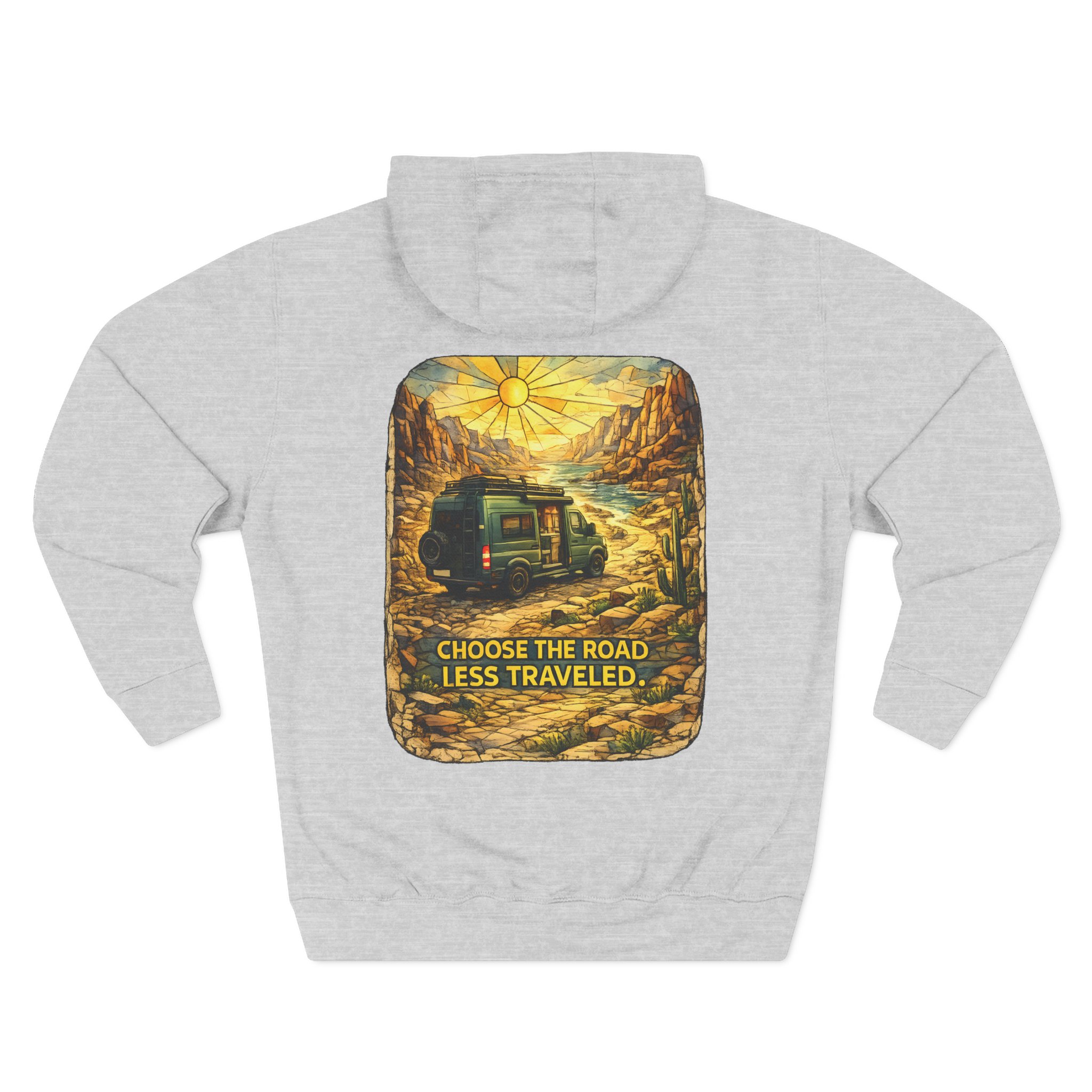 Three-Panel Fleece Hoodie - "Choose The Road Less Traveled" Design Cubic-Line