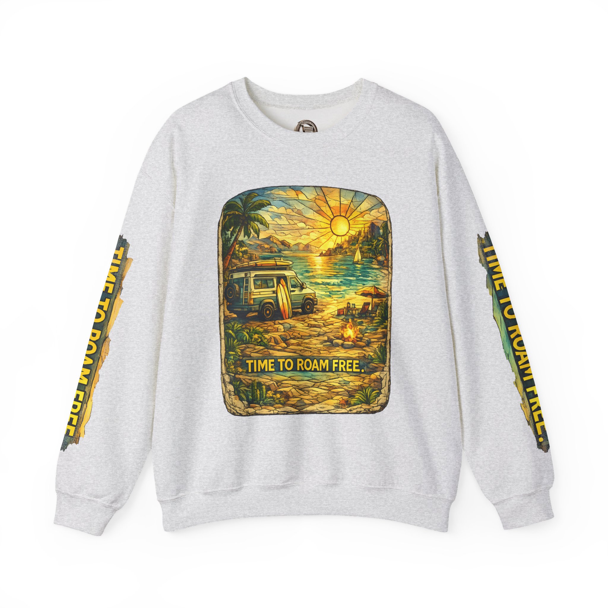 Unisex Heavy Blend™ Crewneck Sweatshirt — "Time To Roam Free" Design Cubic-Line