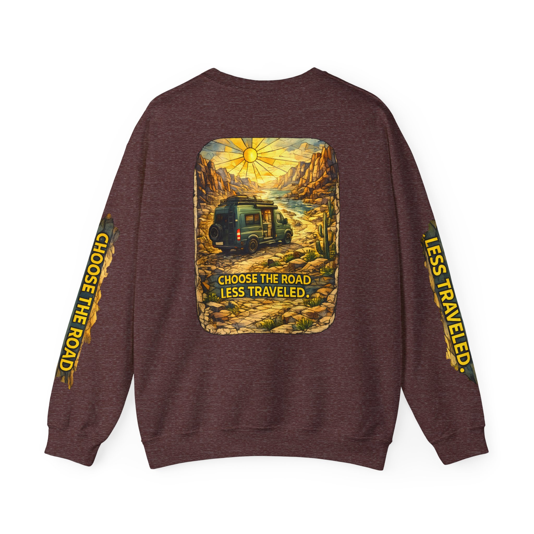 Unisex Heavy Blend™ Crewneck Sweatshirt — "Choose The Road Less Traveled" Design Cubic-Line