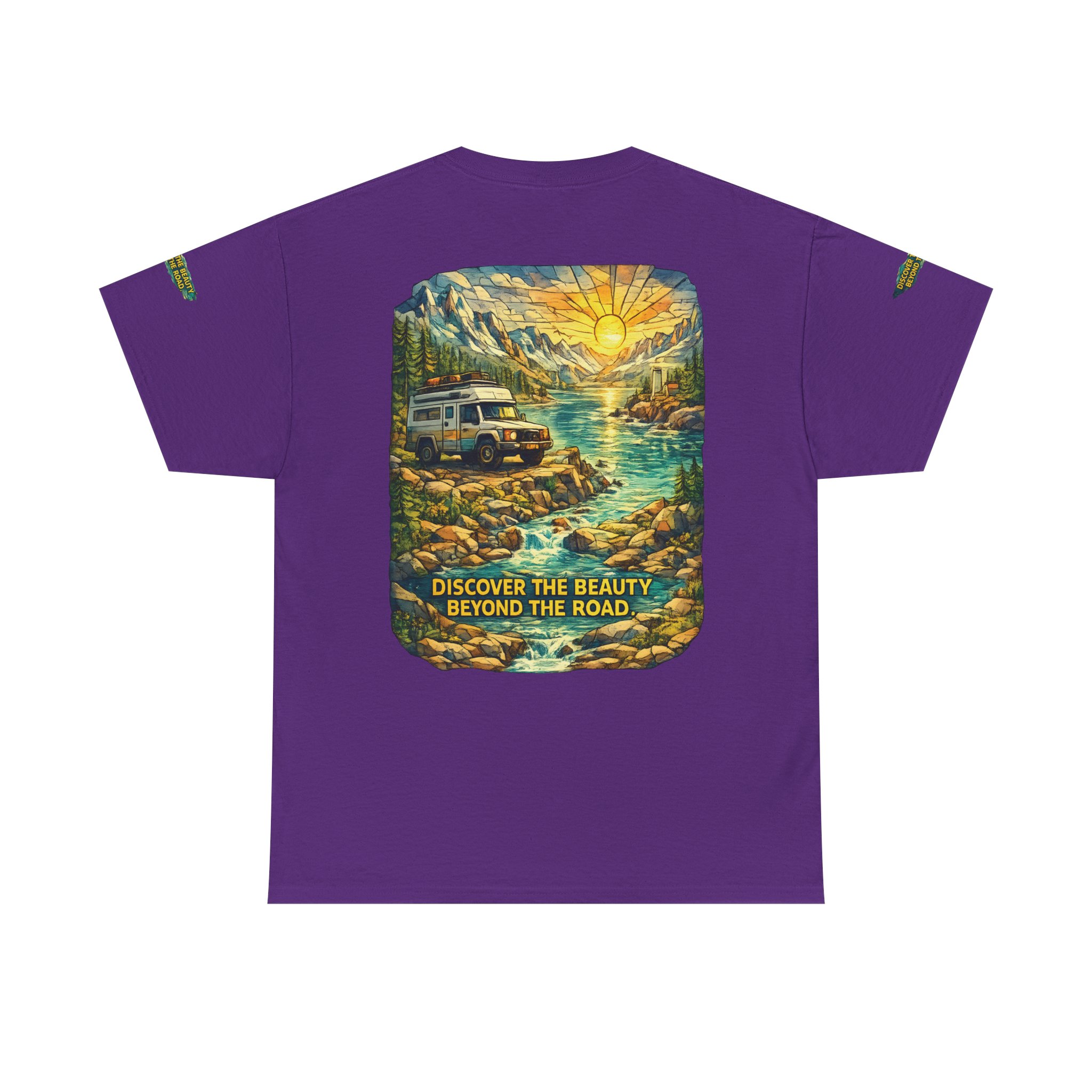 Unisex Heavy Cotton Tee — "Discover The Bieuty Beyond The Road" Design Cubic-Line