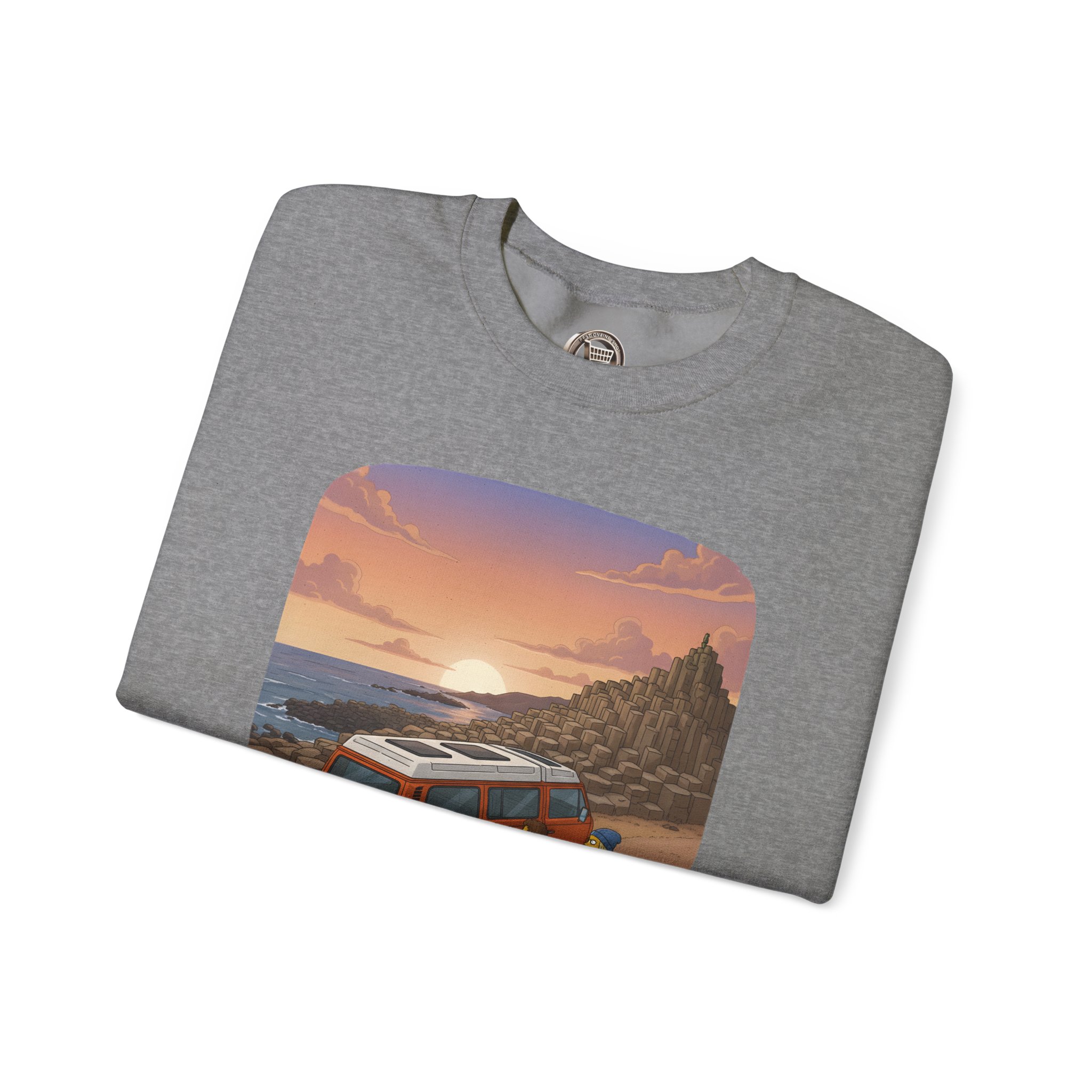 Unisex Heavy Blend™ Crewneck Sweatshirt — "Lost Roads Epic Coastlines" Design Sitcom-Line