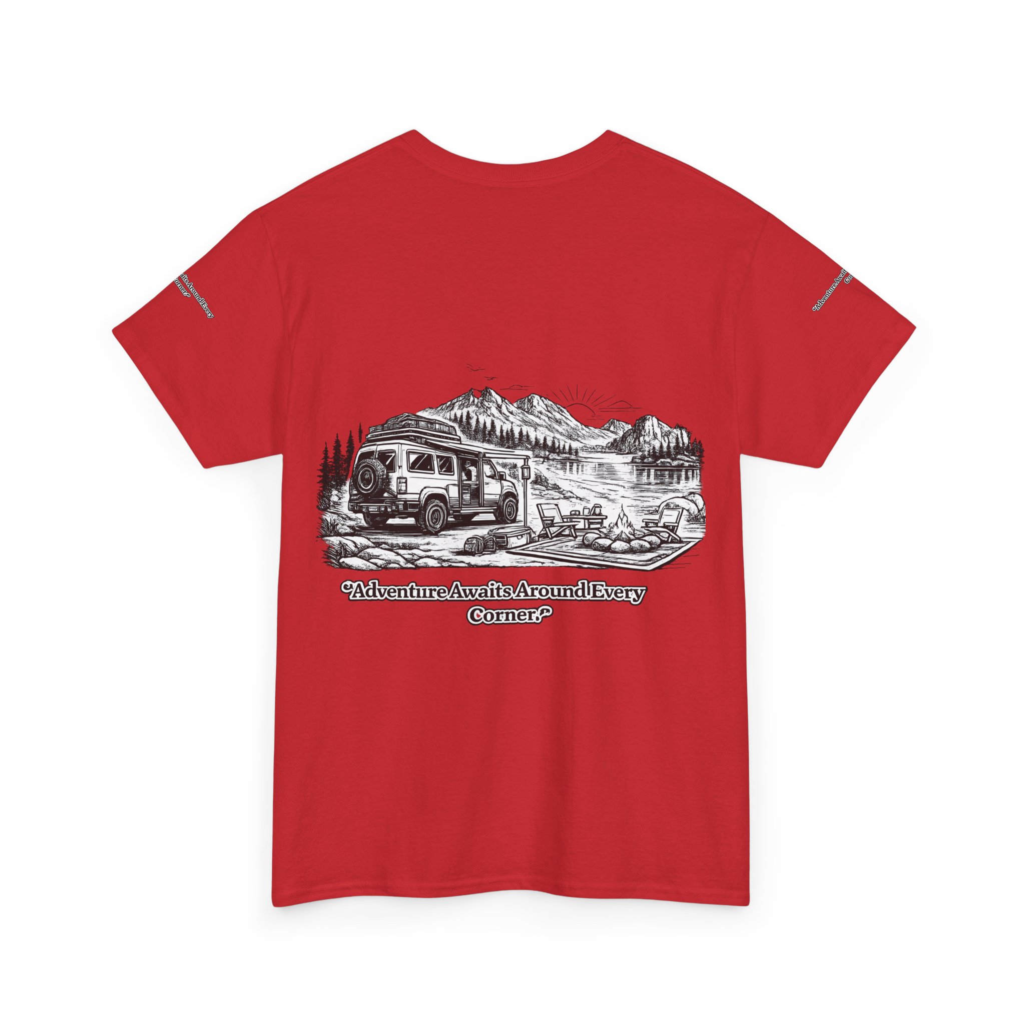 Unisex Heavy Cotton Tee — "Adventure Awaits Around Every Corner" Design Minimal-Line