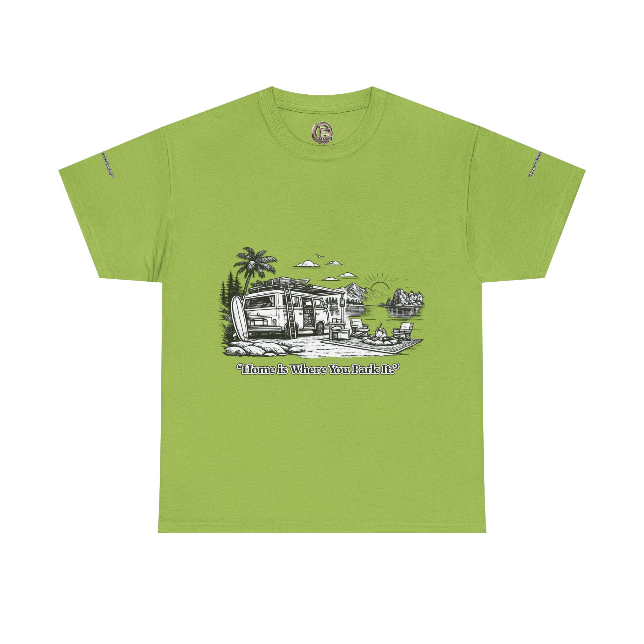 14826590402106902769_2048.jpeg Unisex Heavy Cotton Tee — "Home Is Where You Park It" Design Minimal-Line