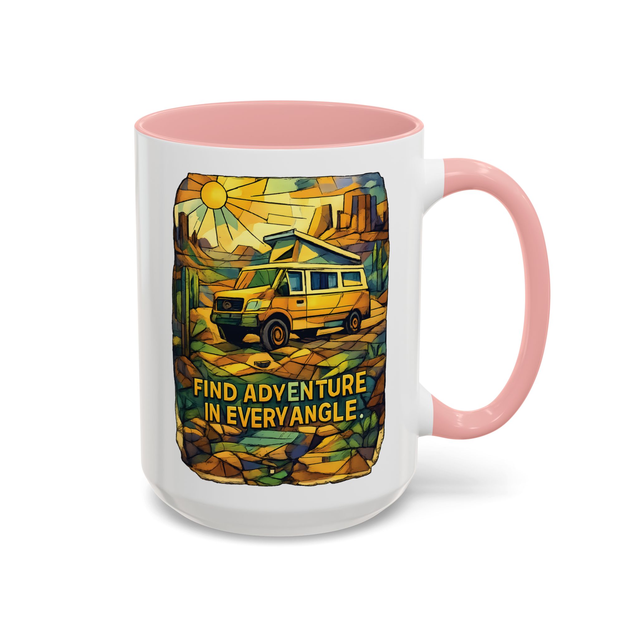 Accent Coffee Mug (11, 15oz) — "Find Adventure In Every Corner" Design Cubic-Line