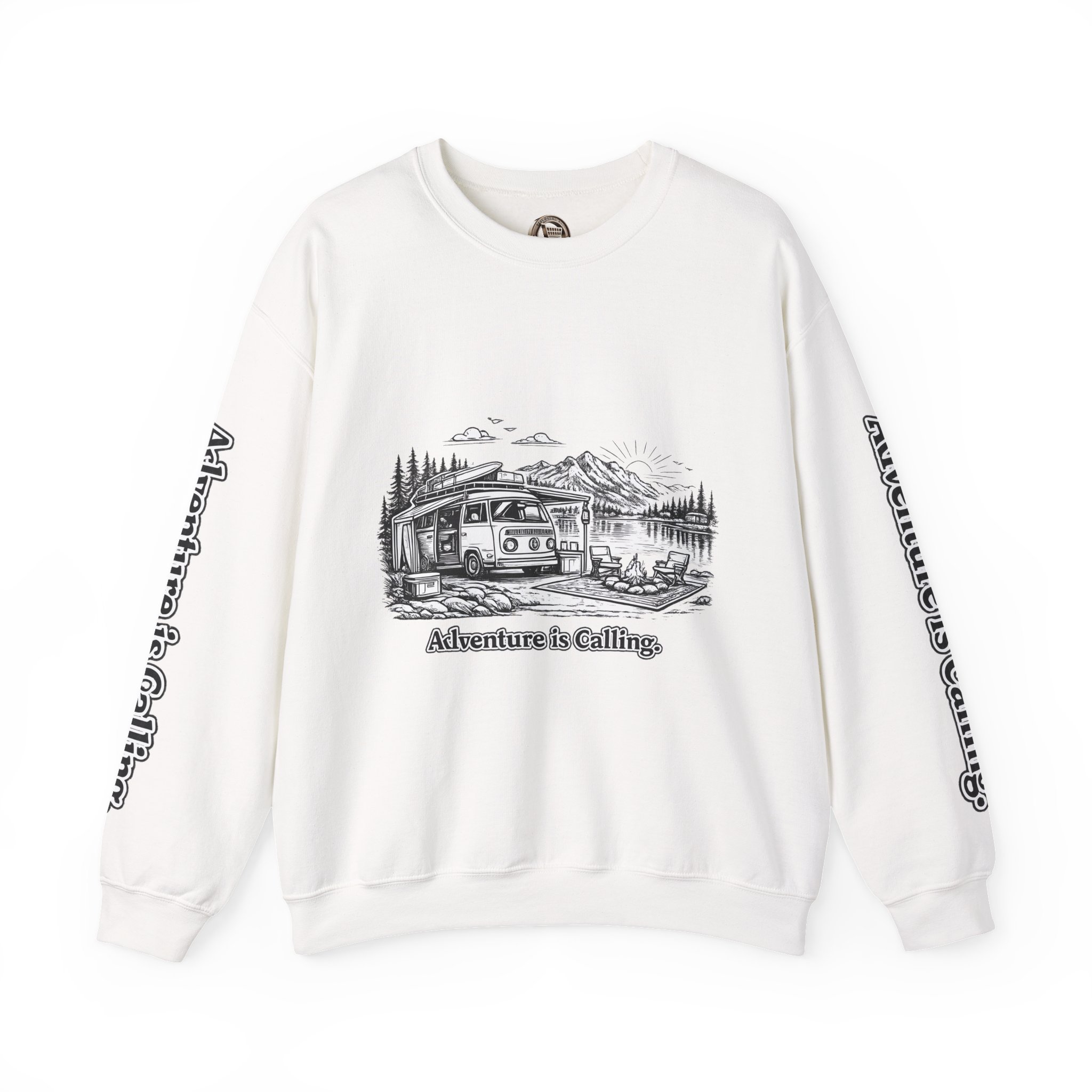 Unisex Heavy Blend™ Crewneck Sweatshirt — "Adventure Is Calling" Design Minimal-Line