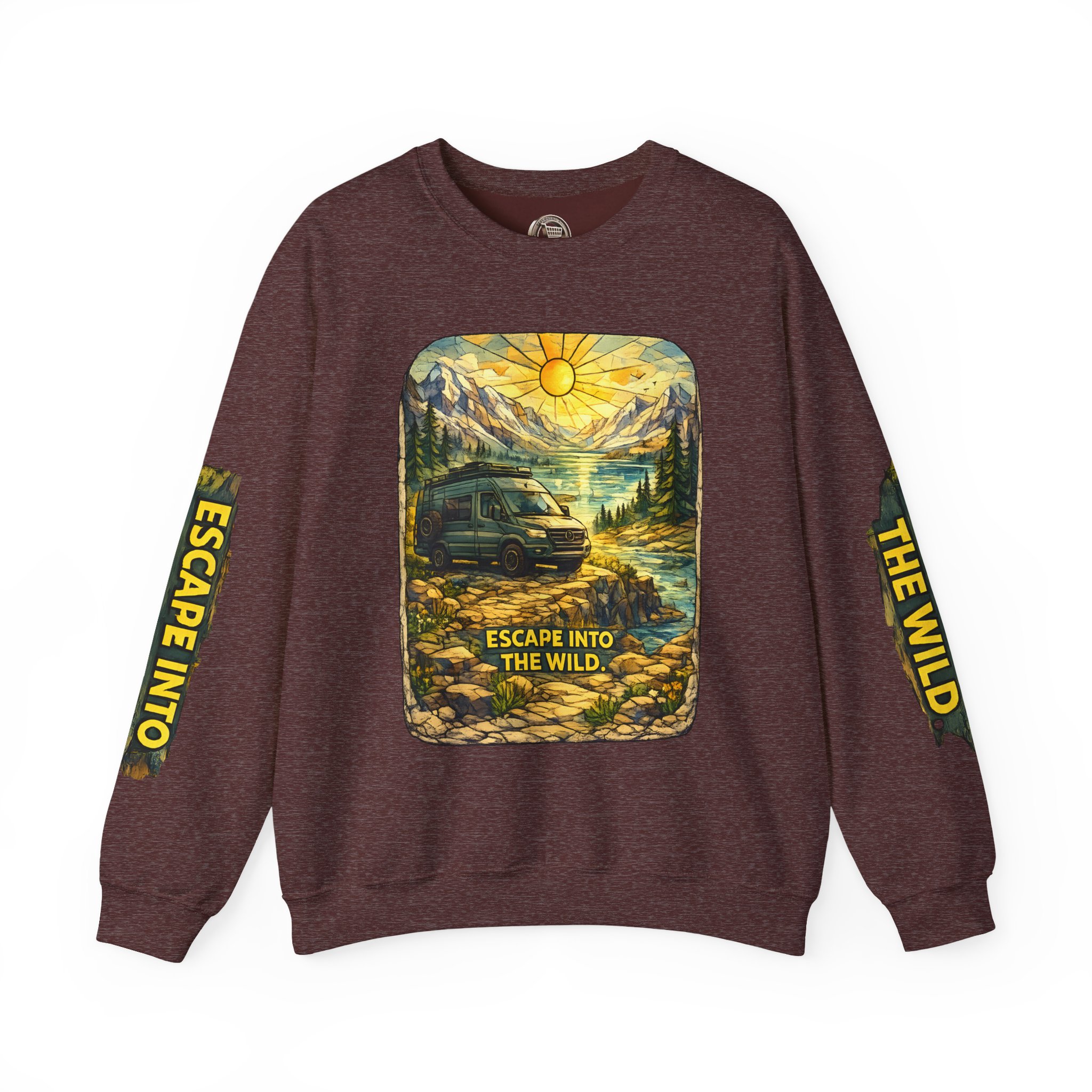 Unisex Heavy Blend™ Crewneck Sweatshirt — "Escape Into The Wild" Design Cubic-Line