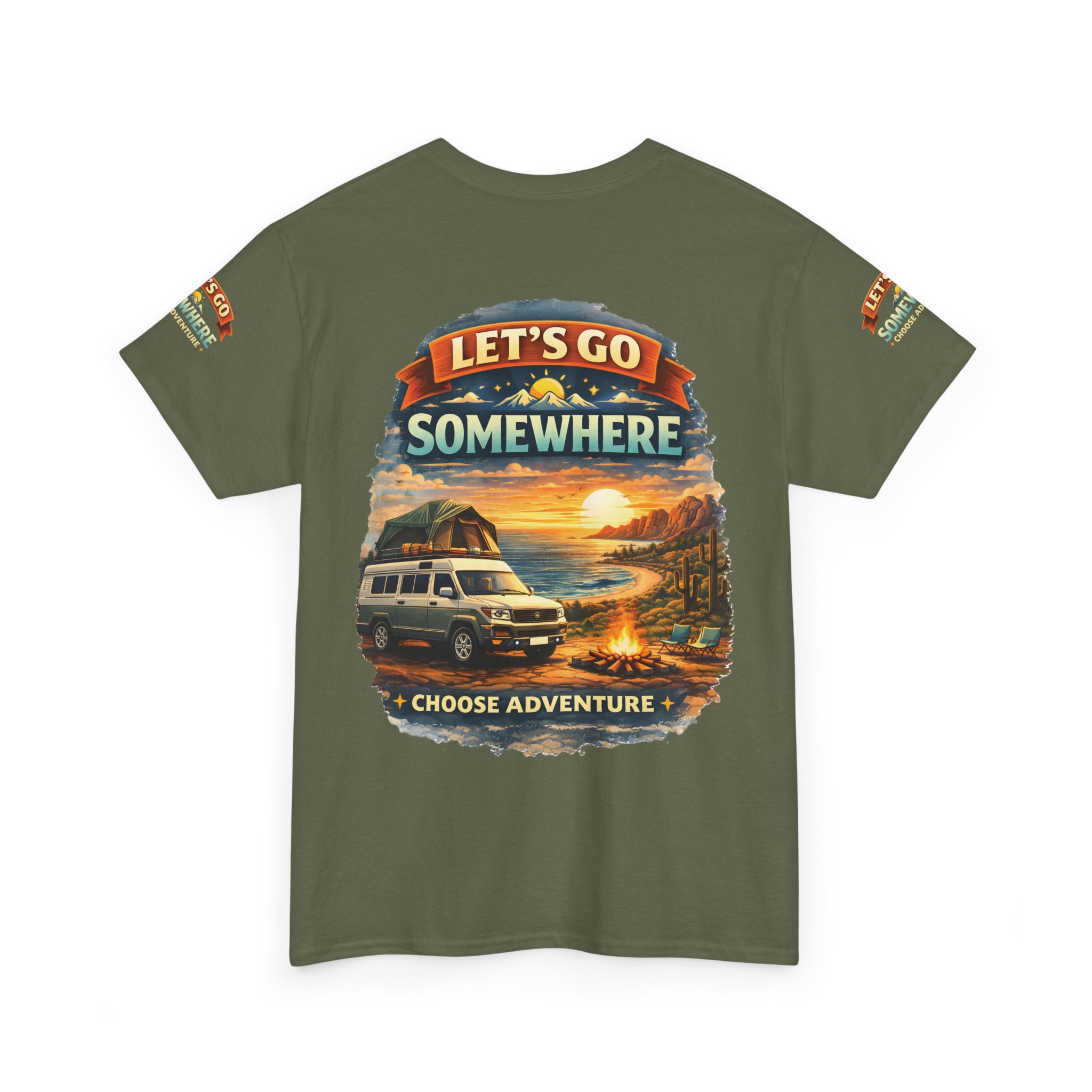 Unisex Heavy Cotton Tee — "Lets Go Somewhere" Design Scenic-Line