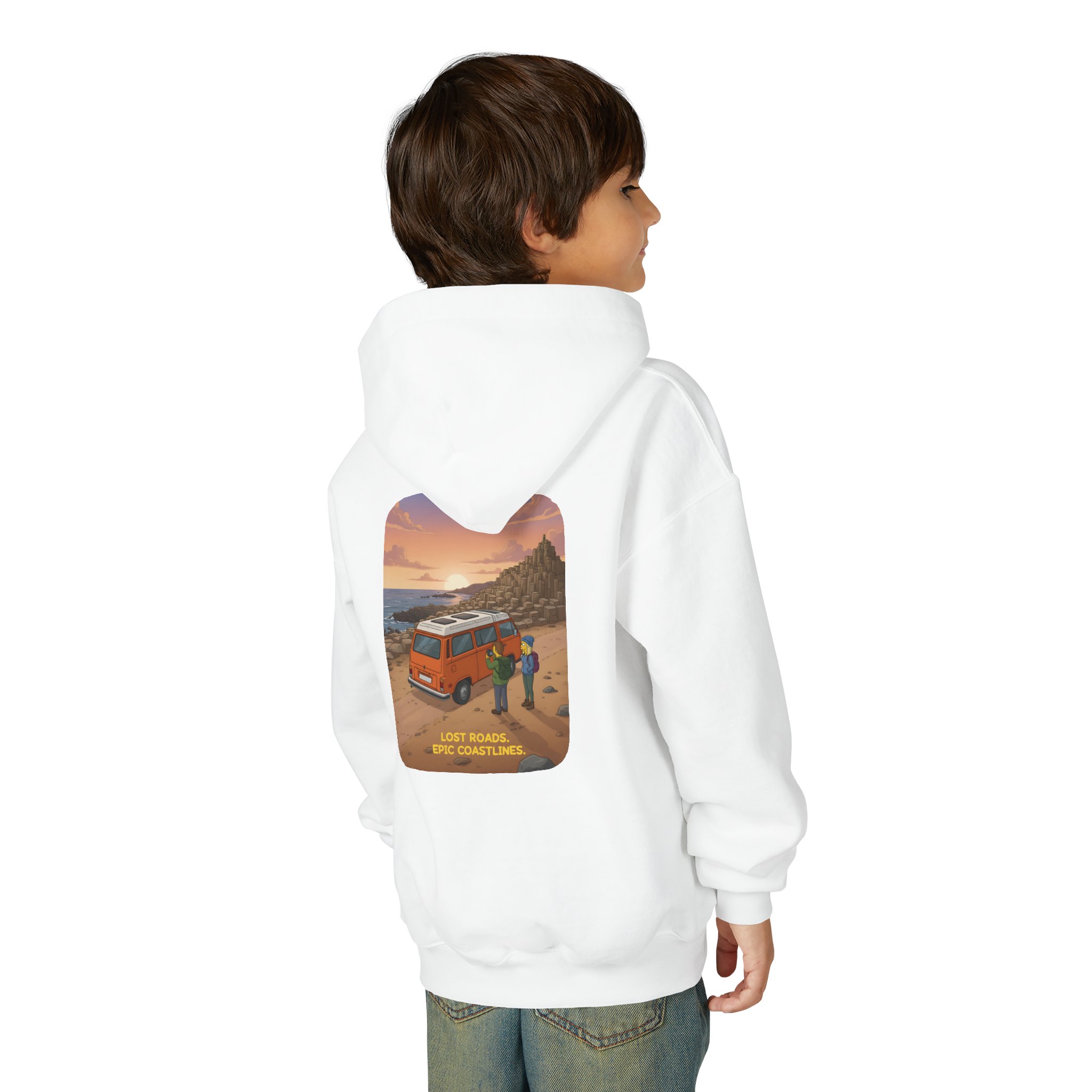 Youth Hoodie(Gildan) – "Lost Roads Epic Coastlines" (Design Sitcom-Line)