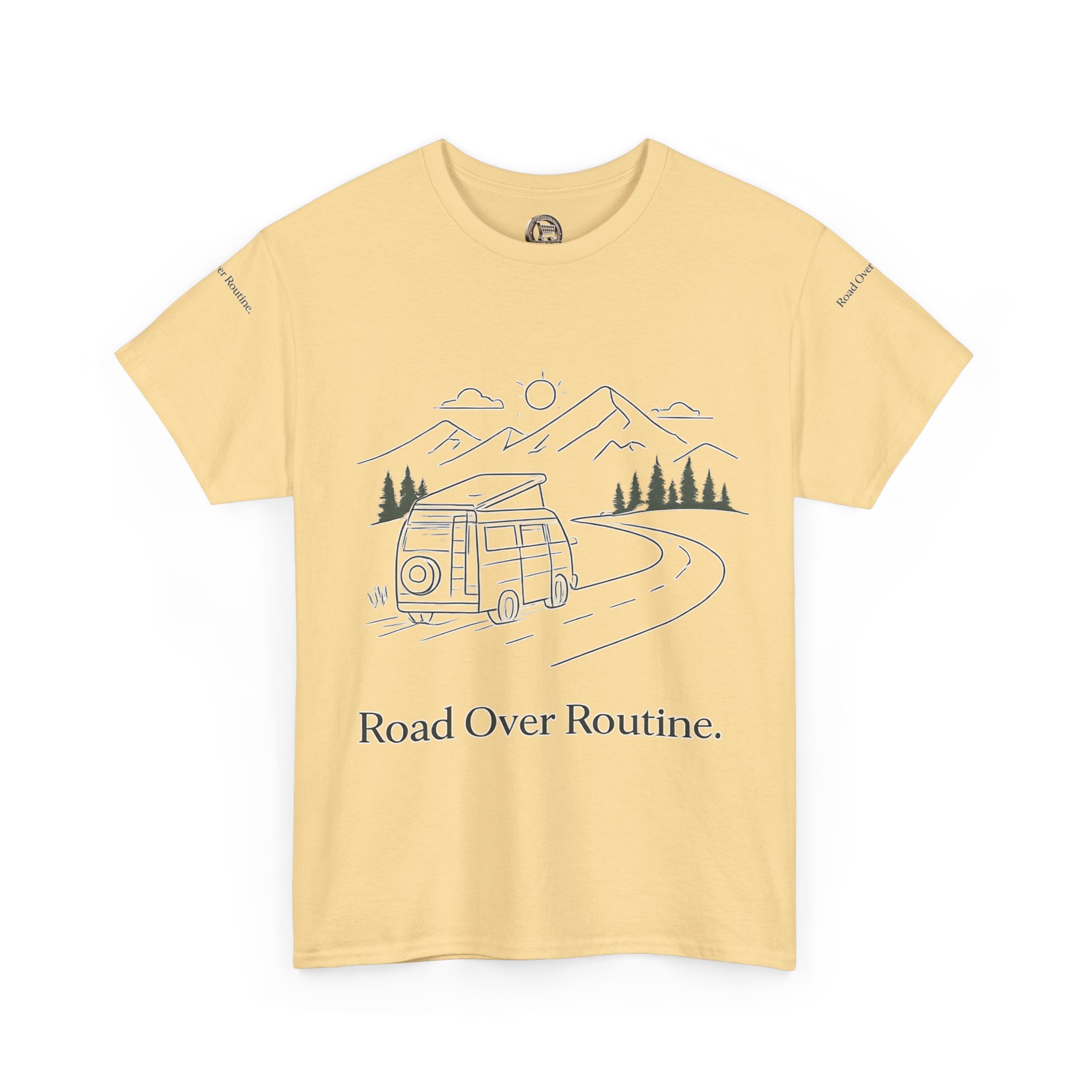 Unisex Heavy Cotton Tee — "Road Over Routine" Design Minimal-Line