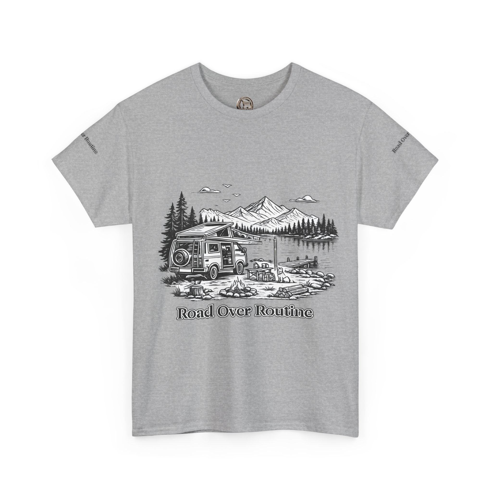 Unisex Heavy Cotton Tee — "Road Over Routine" Design Minimal-Line