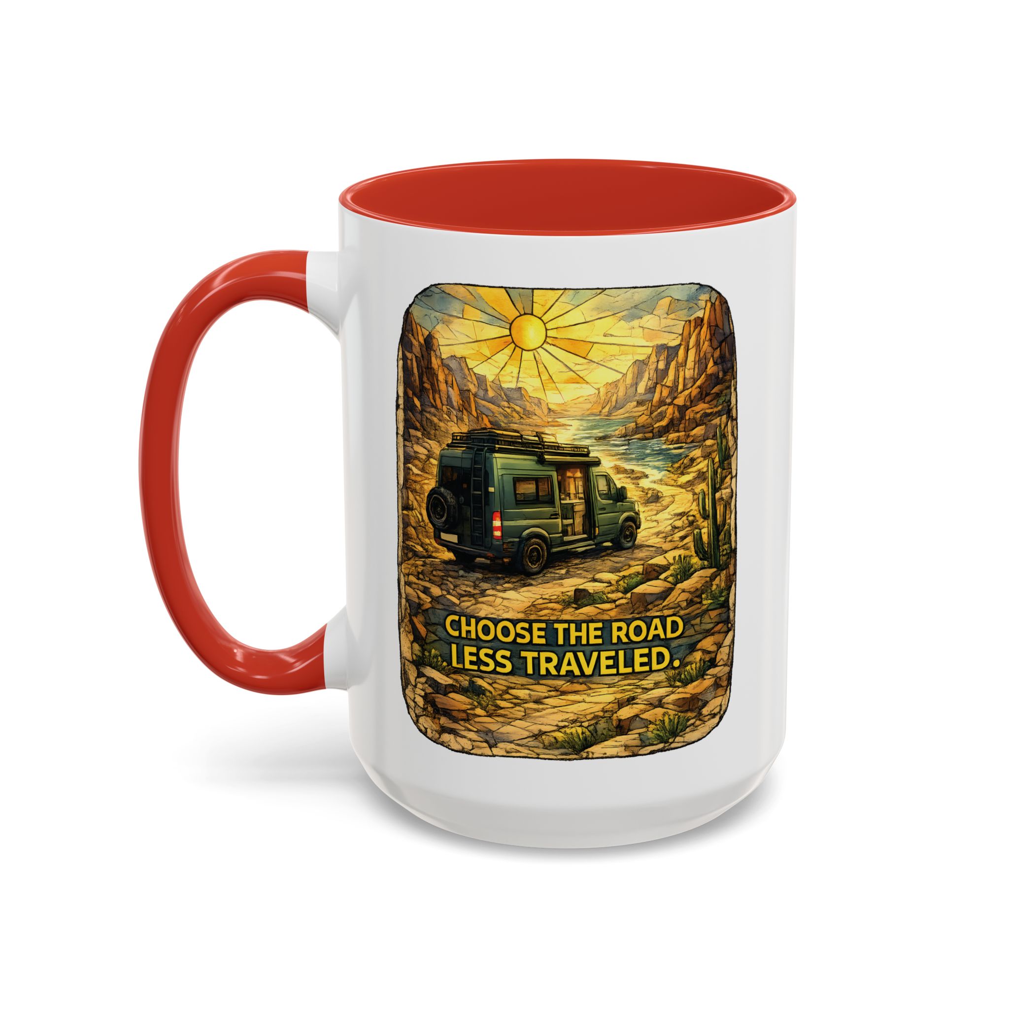 Accent Coffee Mug (11, 15oz) — "Choose The Road Less Traveled" Design Cubic-Line