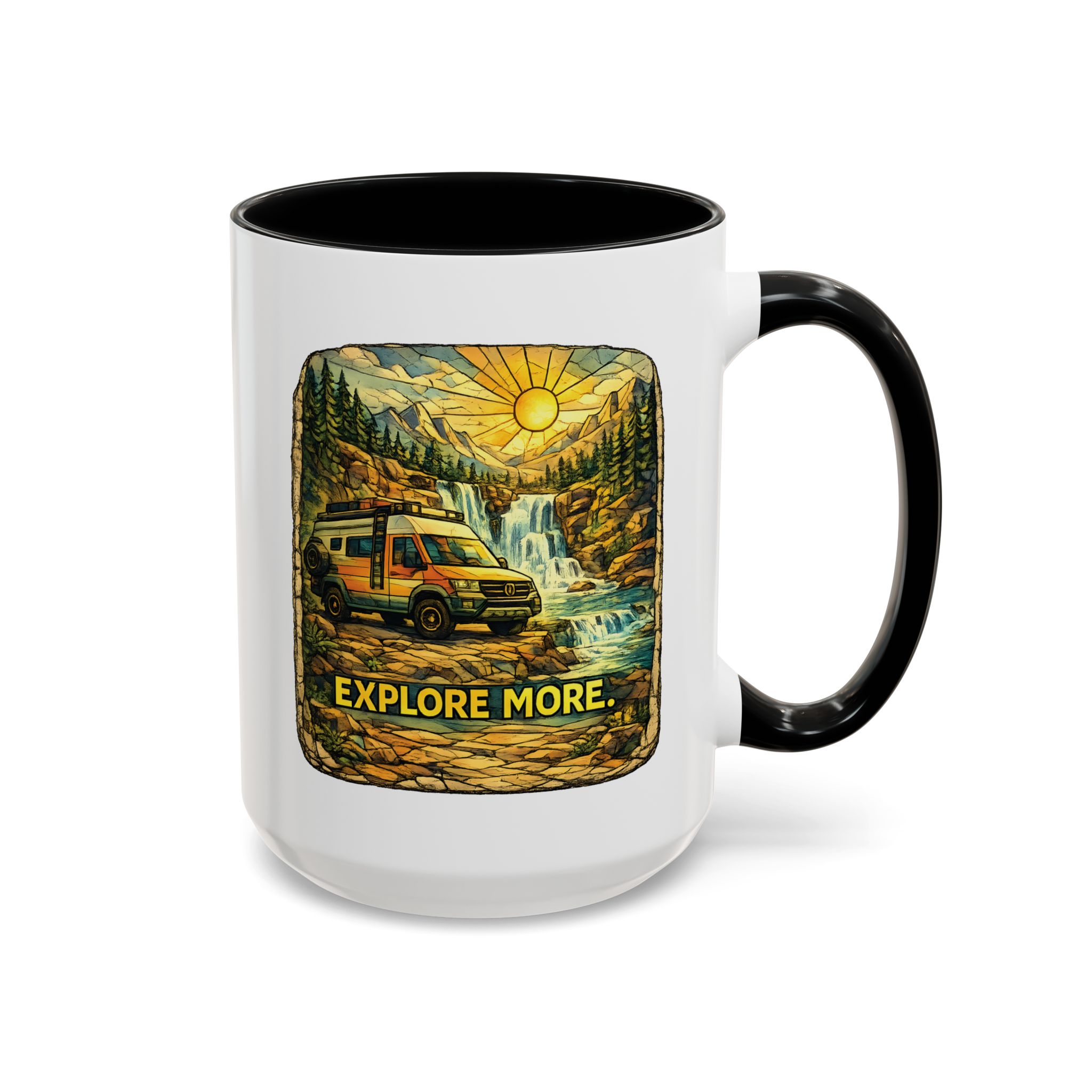 Accent Coffee Mug (11, 15oz) — "Explore More" Design Cubic-Line