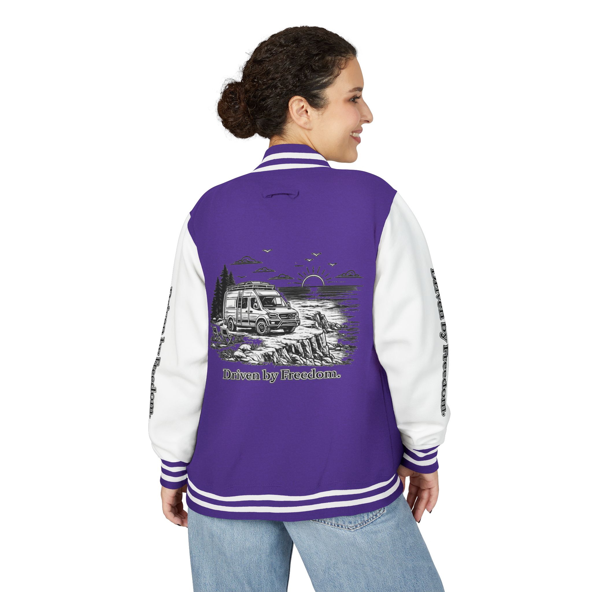 Unisex Heavyweight Letterman Jacket — "Driven By freedom" Travel Varsity Coat