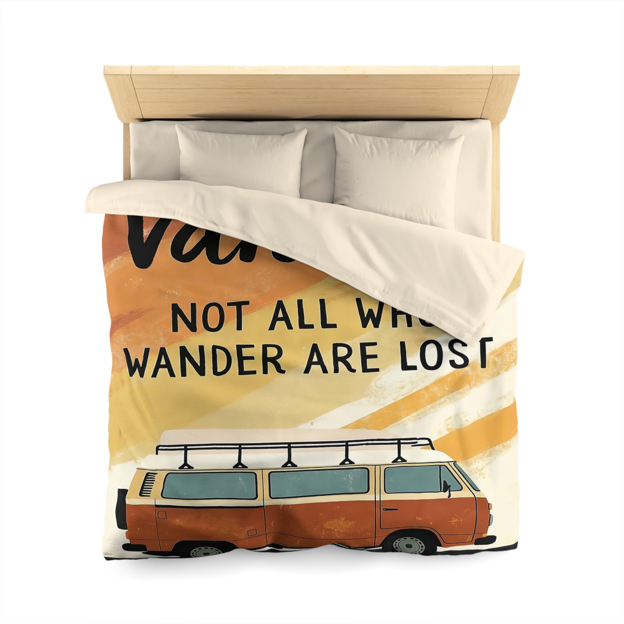 Duvet Cover — "Vanlife: Not All Who Wander Are Lost" Retro Camper Bedding