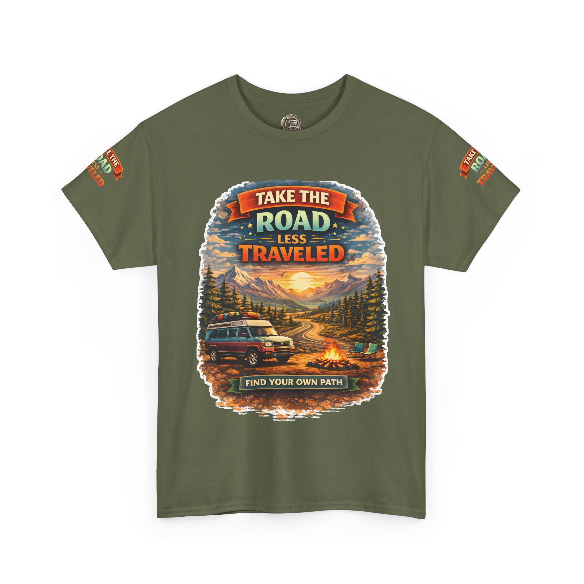 Unisex Heavy Cotton Tee — "Take The Road Less Traveled" Design Scenic-Line