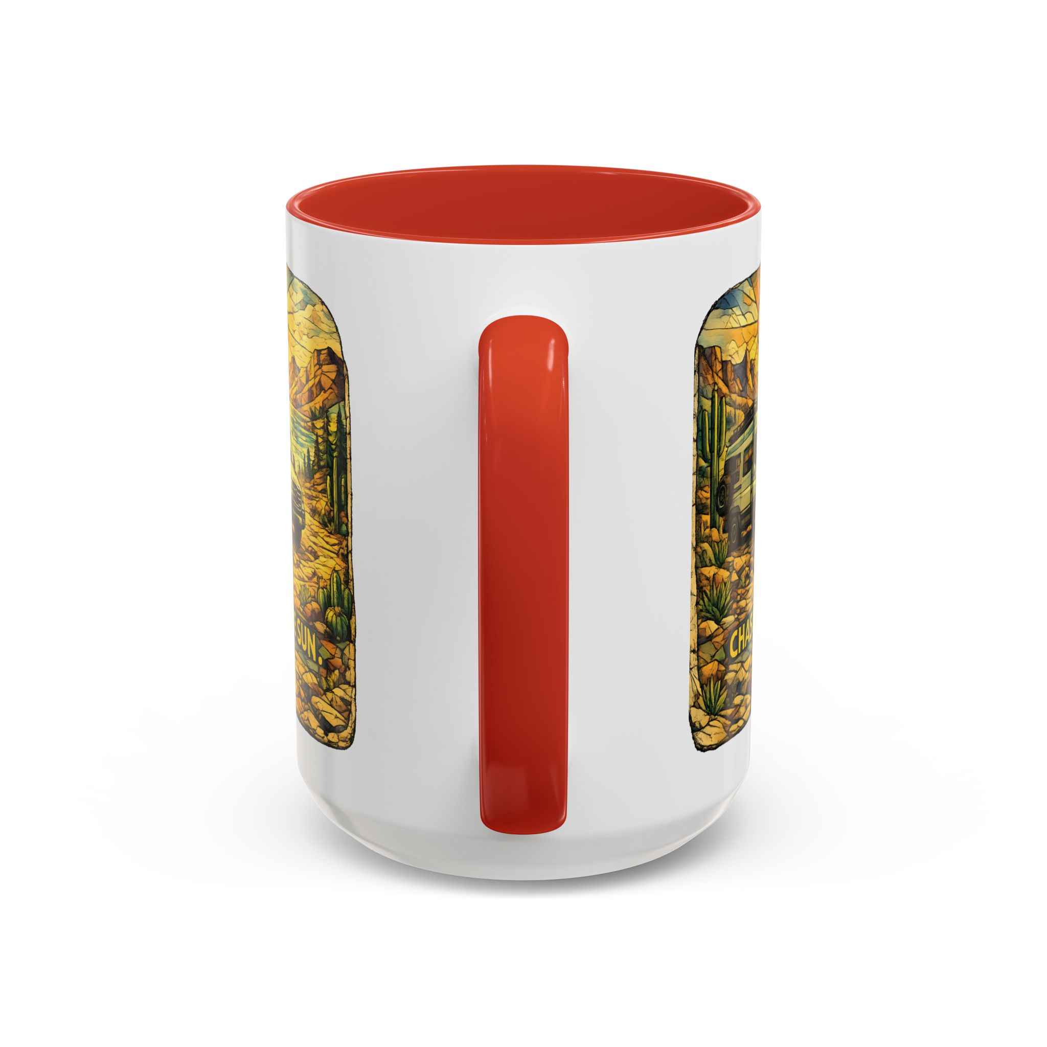 Accent Coffee Mug (11, 15oz) — "Chase The Sun" Design Cubic-Line