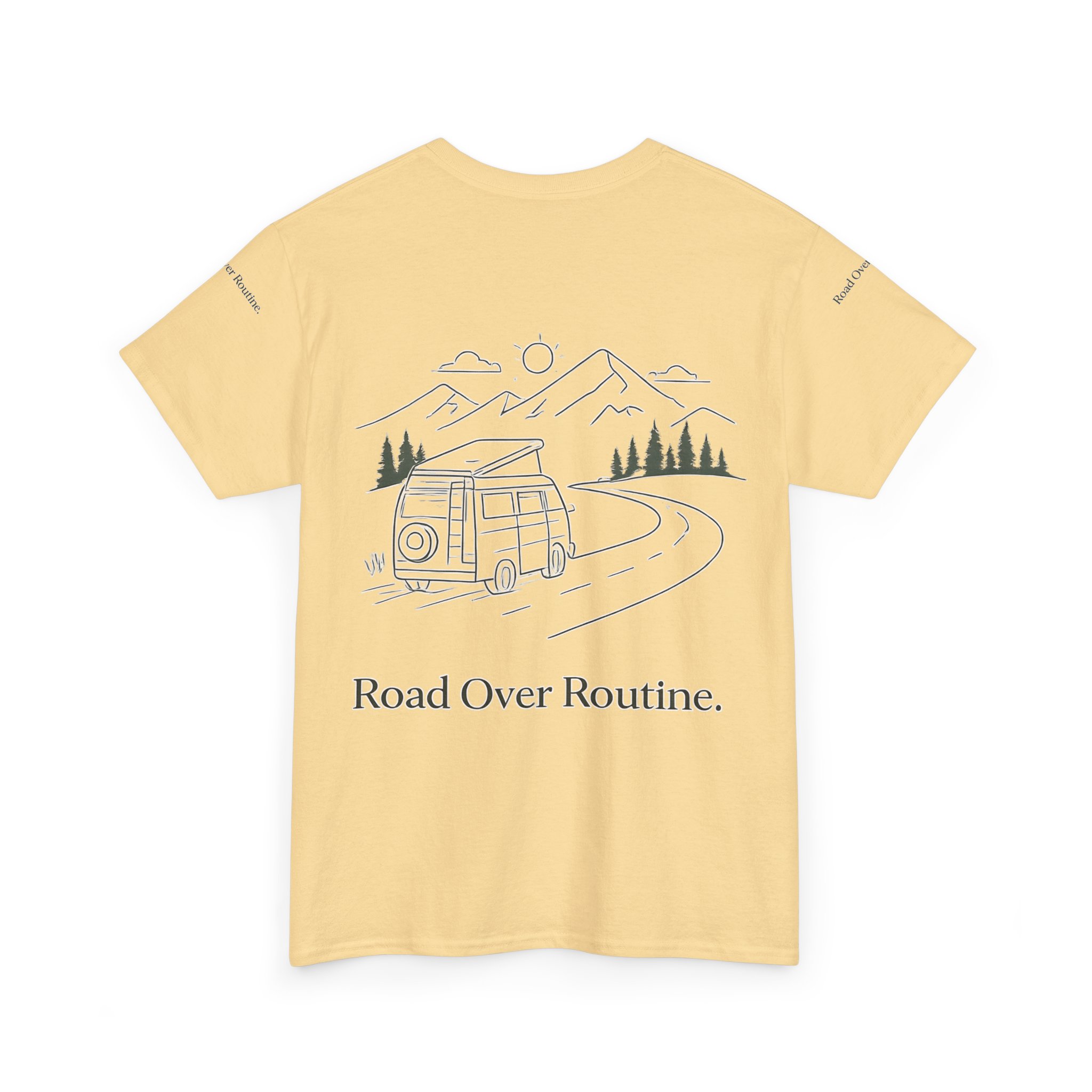 Unisex Heavy Cotton Tee — "Road Over Routine" Design Minimal-Line
