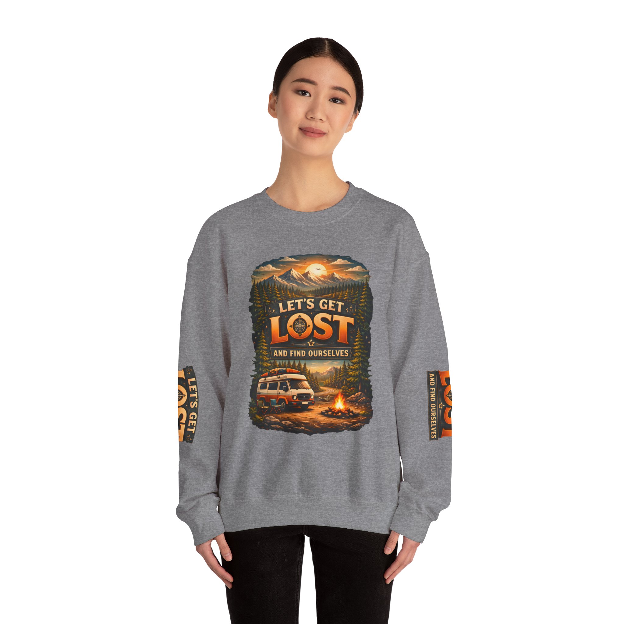 Unisex Heavy Blend™ Crewneck Sweatshirt — "Let´s Get Lost And Found Ourselfs" Design Scenic-Line