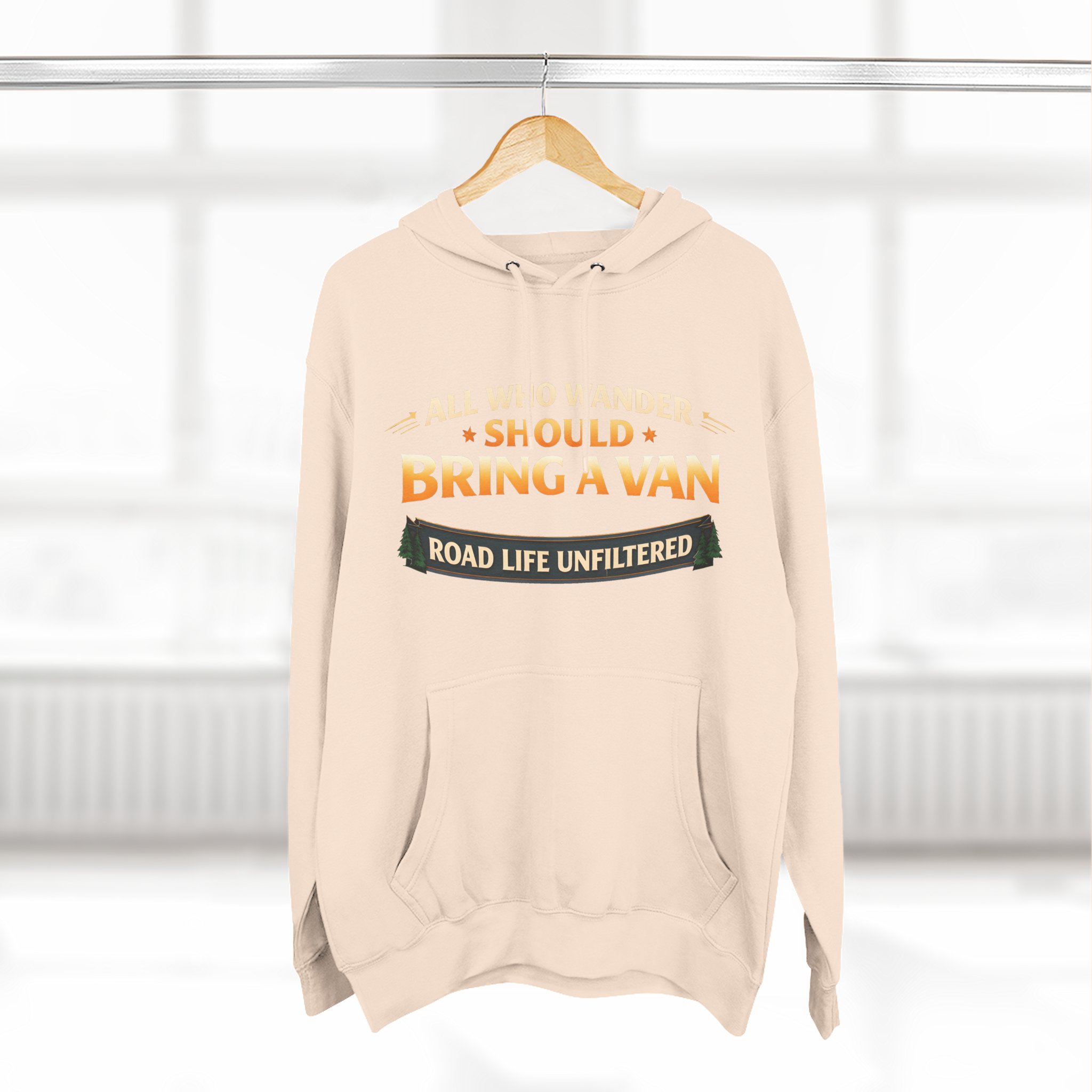 Three-Panel Fleece Hoodie - "All Who wander Should Bring A Van" Design Scenic-Line