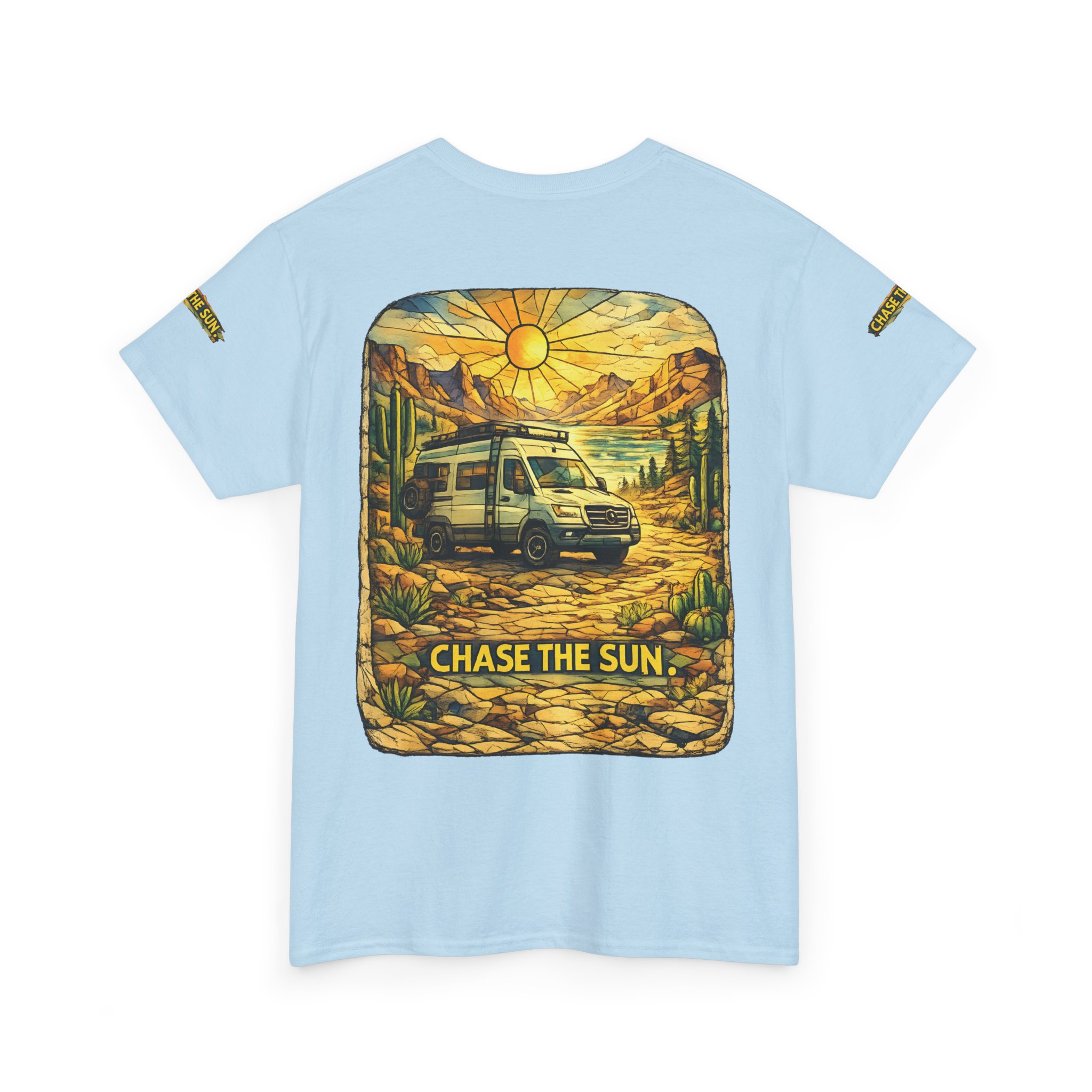 Unisex Heavy Cotton Tee — "Chase The Sun" Design Cubic-Line