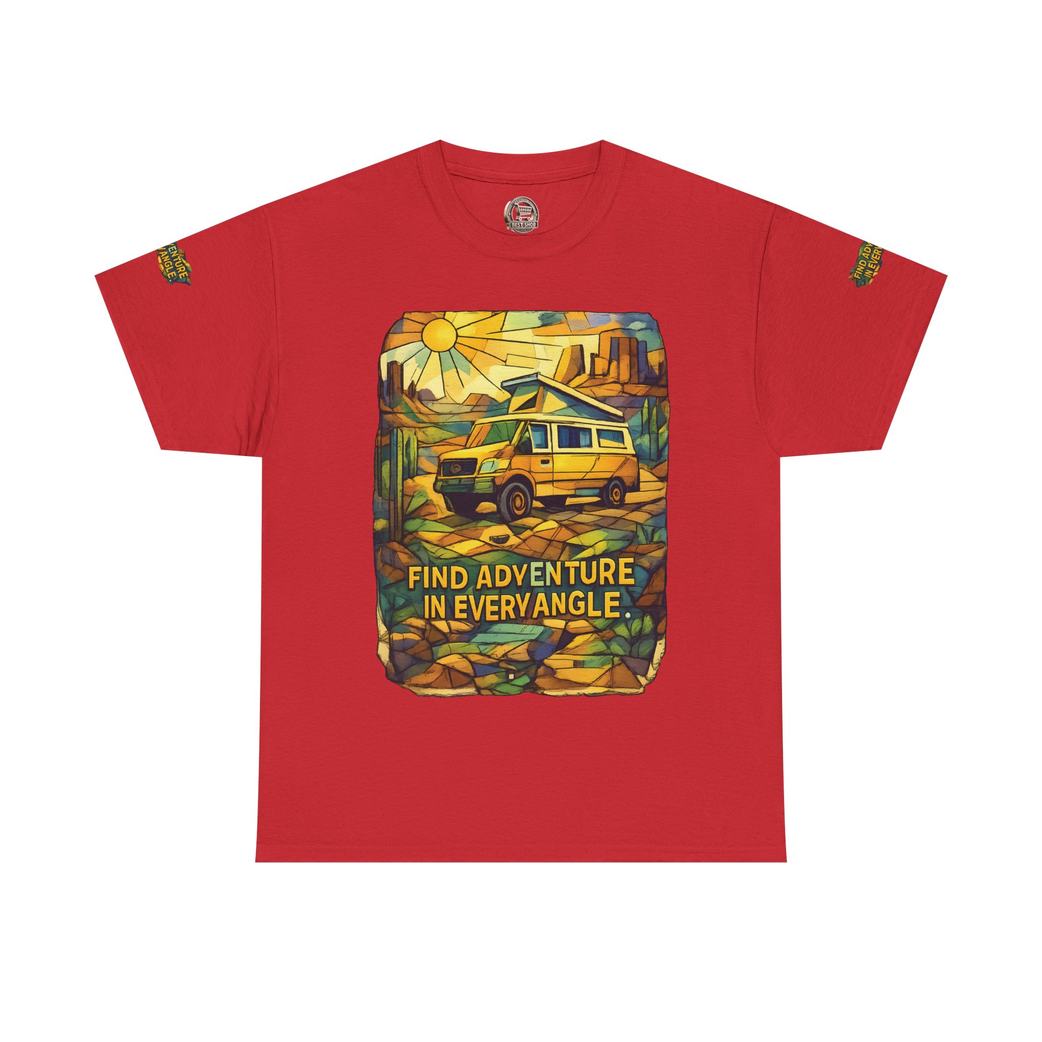 Unisex Heavy Cotton Tee — "Find Adventure In Every Corner" Design Cubic-Line