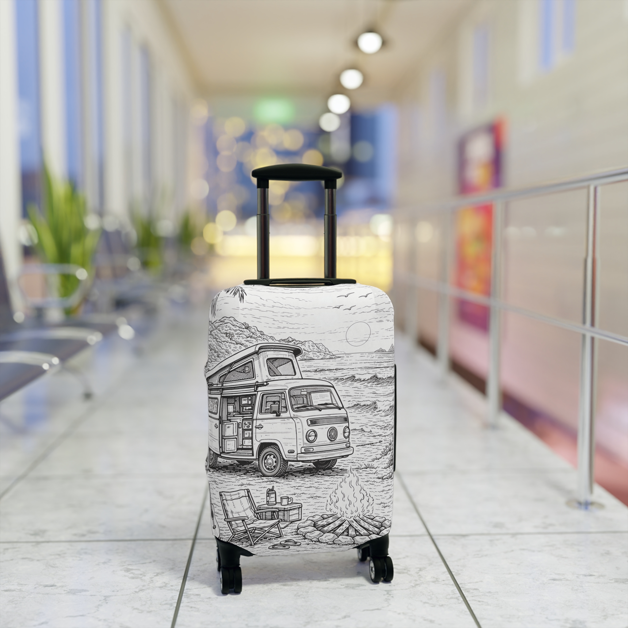 Luggage Cover — Adventure Camper Sketch Travel Suitcase