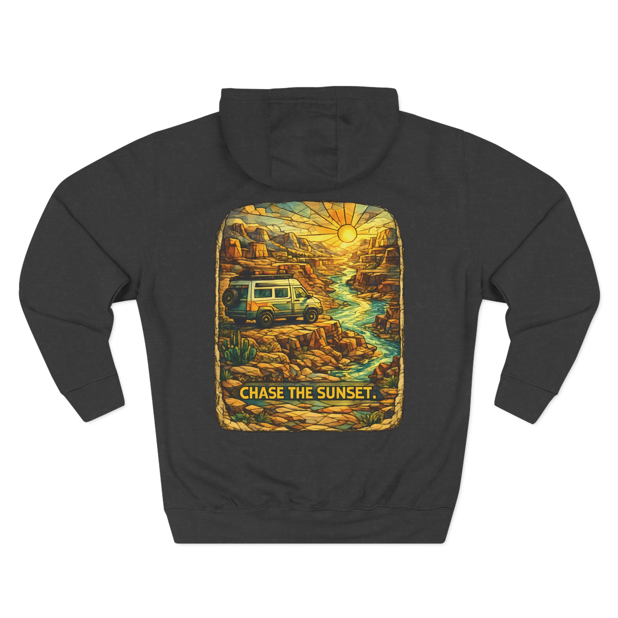 Three-Panel Fleece Hoodie - "Chase The Sunset" Design Cubic-Line