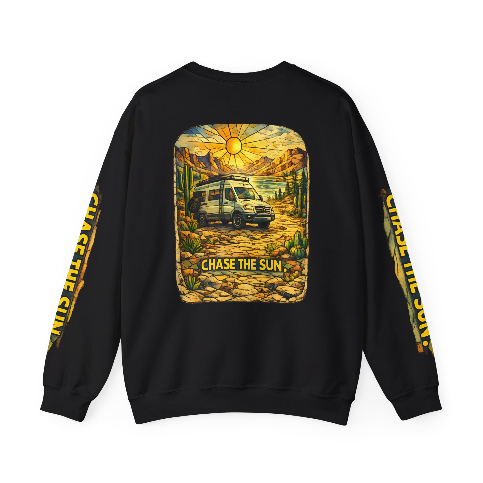 Unisex Heavy Blend™ Crewneck Sweatshirt — "Chase The Sun" Design Cubic-Line