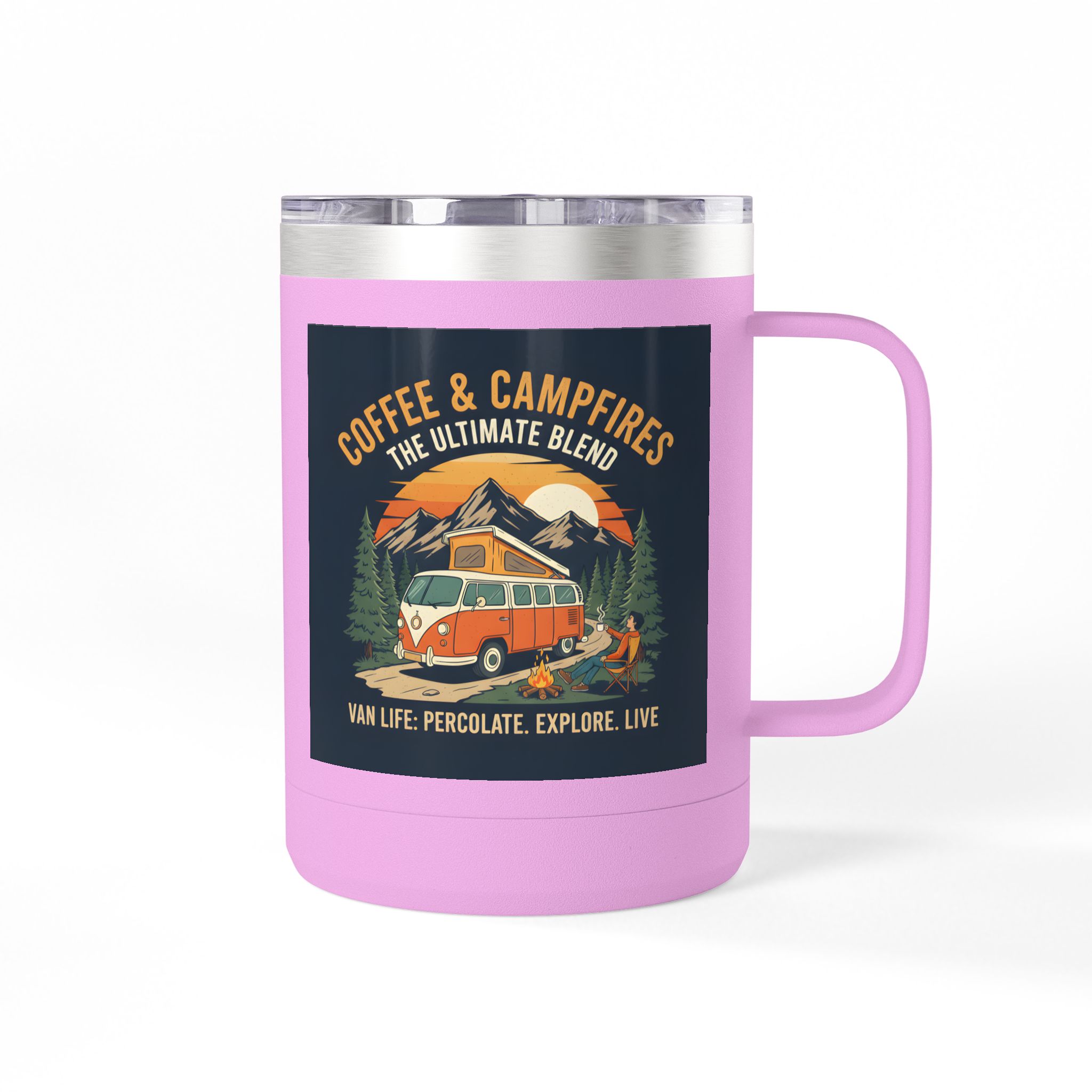 Coffee Mug Tumbler, 15oz — “Coffee & Campfires: The Ultimate Blend”
