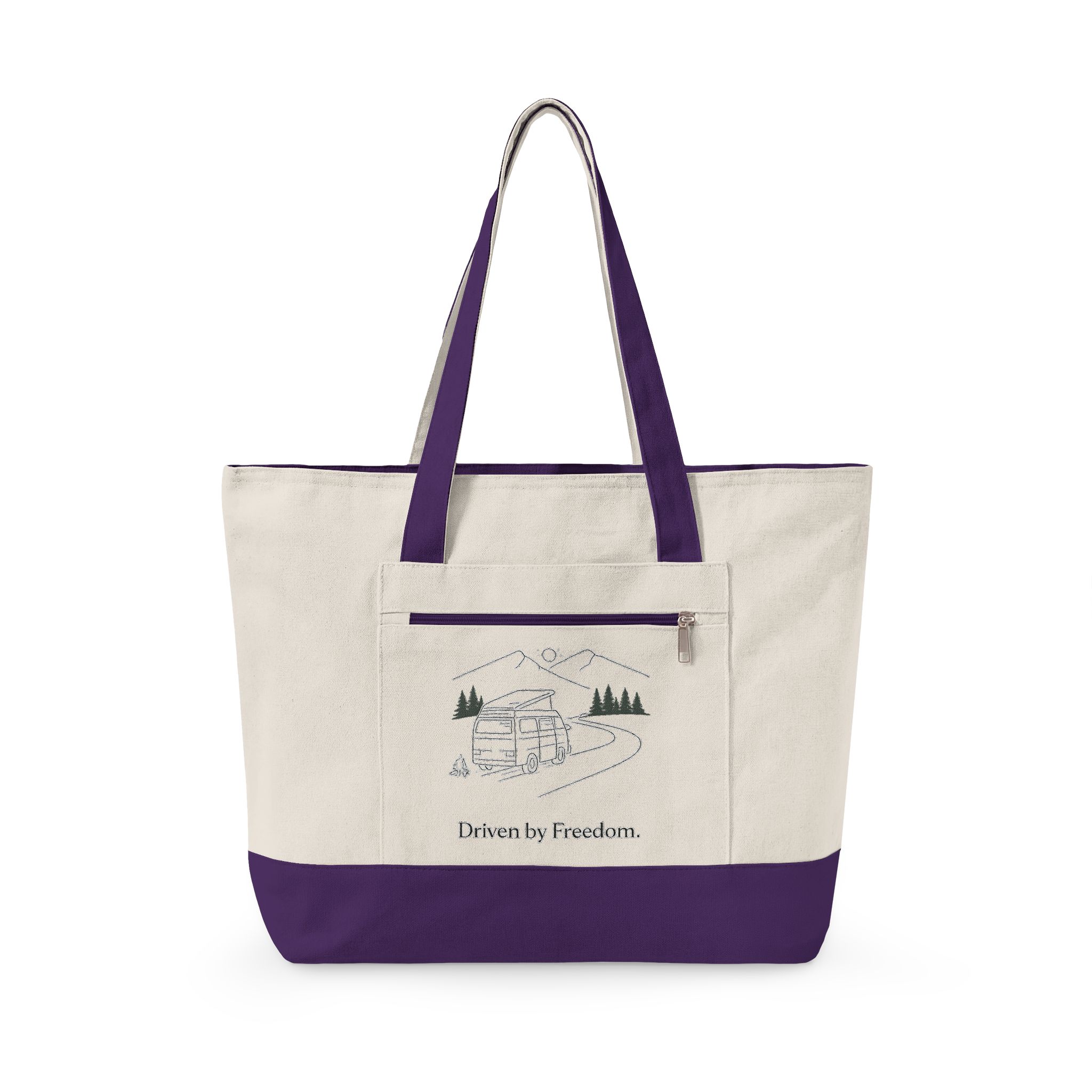 Zippered Canvas Tote — "Driven By Freedom" (Design Minimal-Line)
